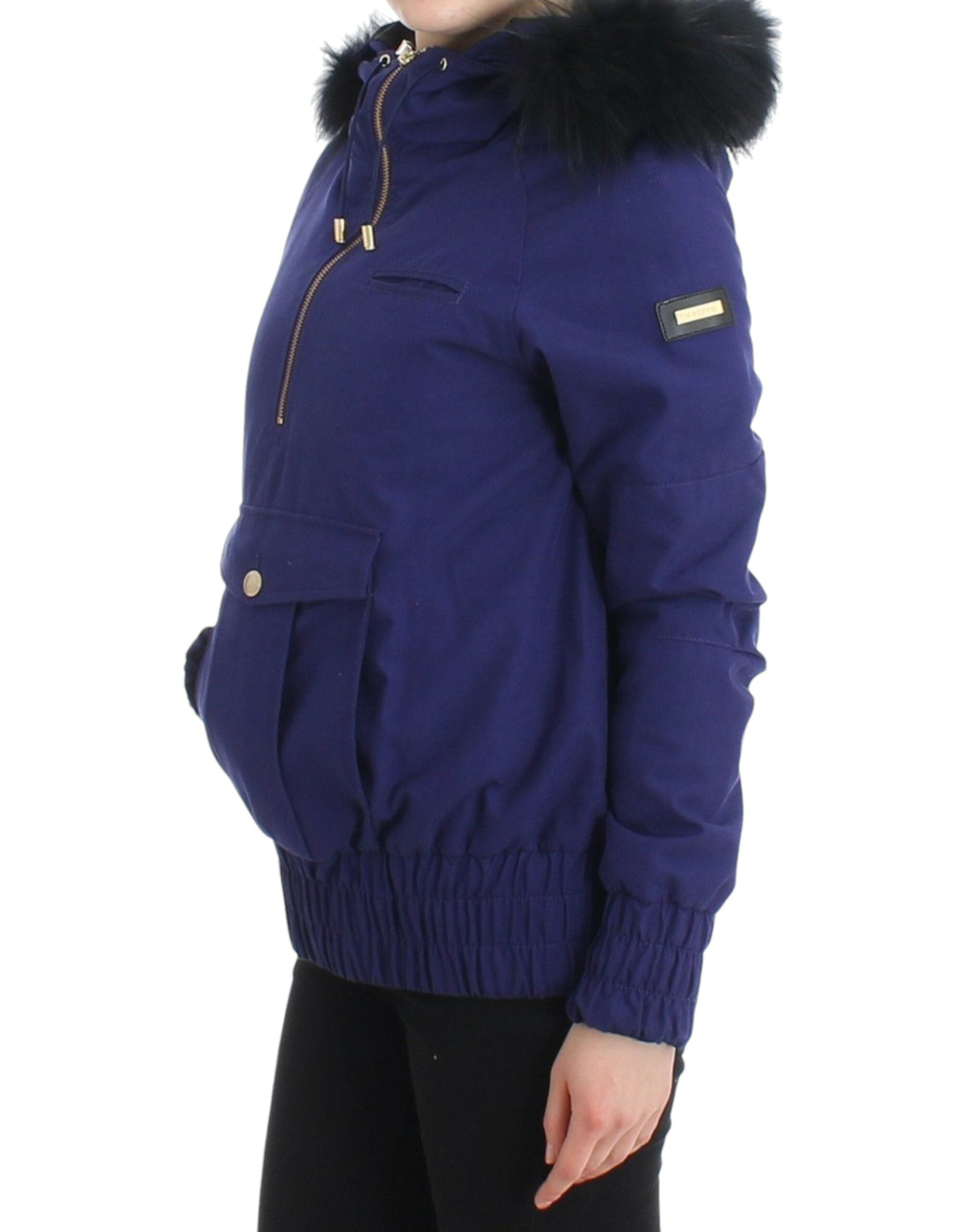 GF Ferre Chic – Blaue K-Way-Jacke mit Kunstpelz-Akzent