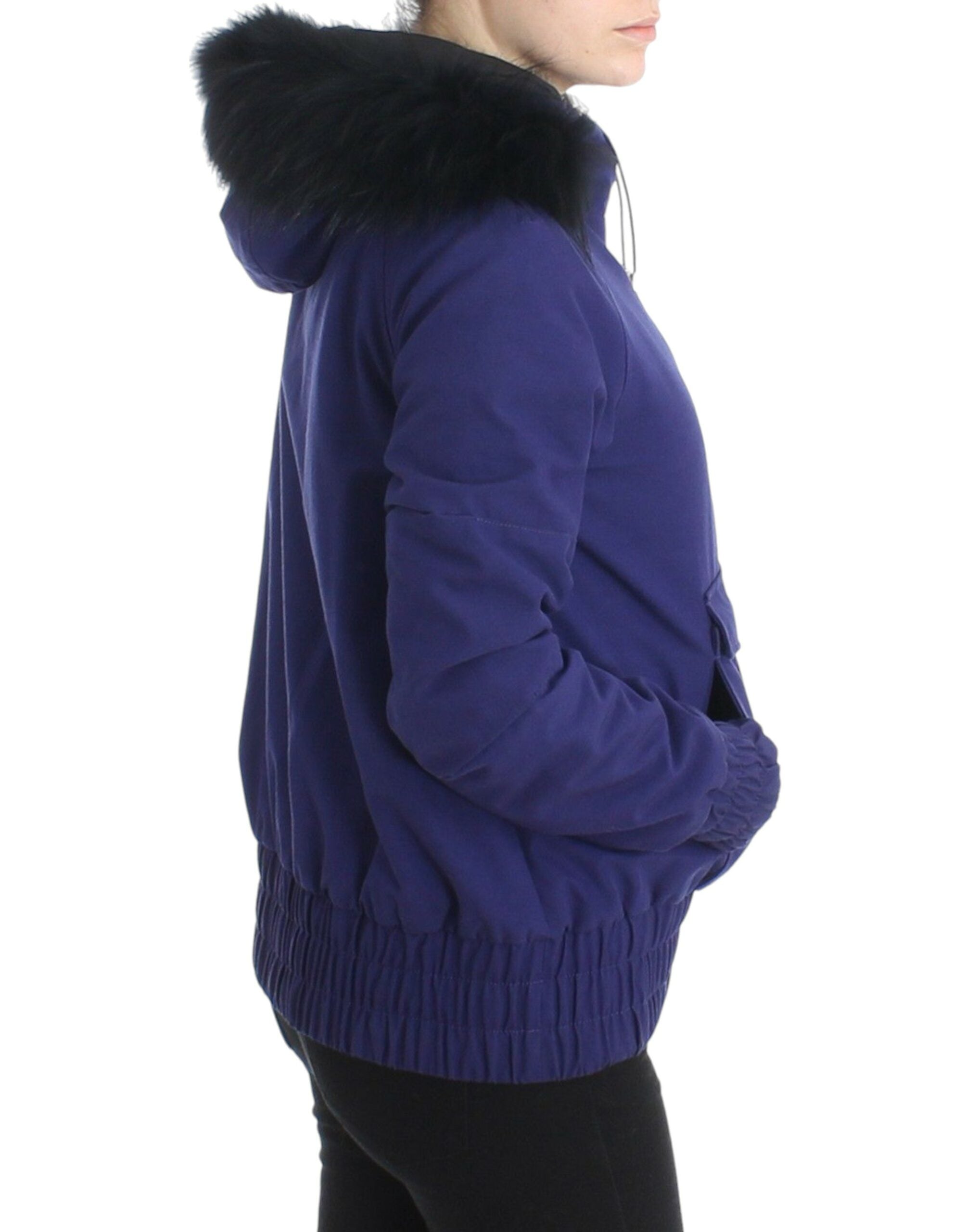 GF Ferre Chic – Blaue K-Way-Jacke mit Kunstpelz-Akzent