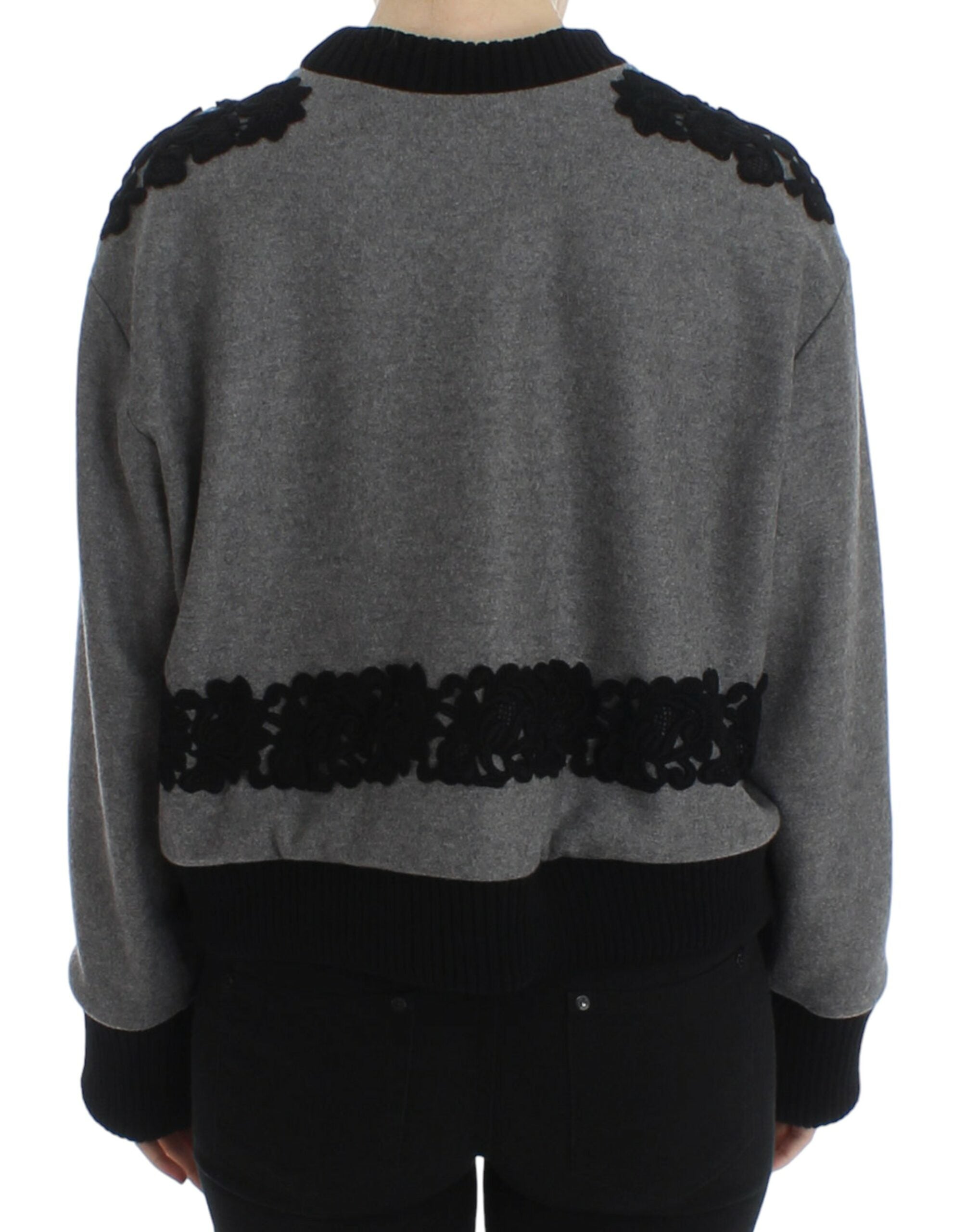Dolce &amp; Gabbana Eleganter grauer Spitzenpullover aus Kaschmirmischung