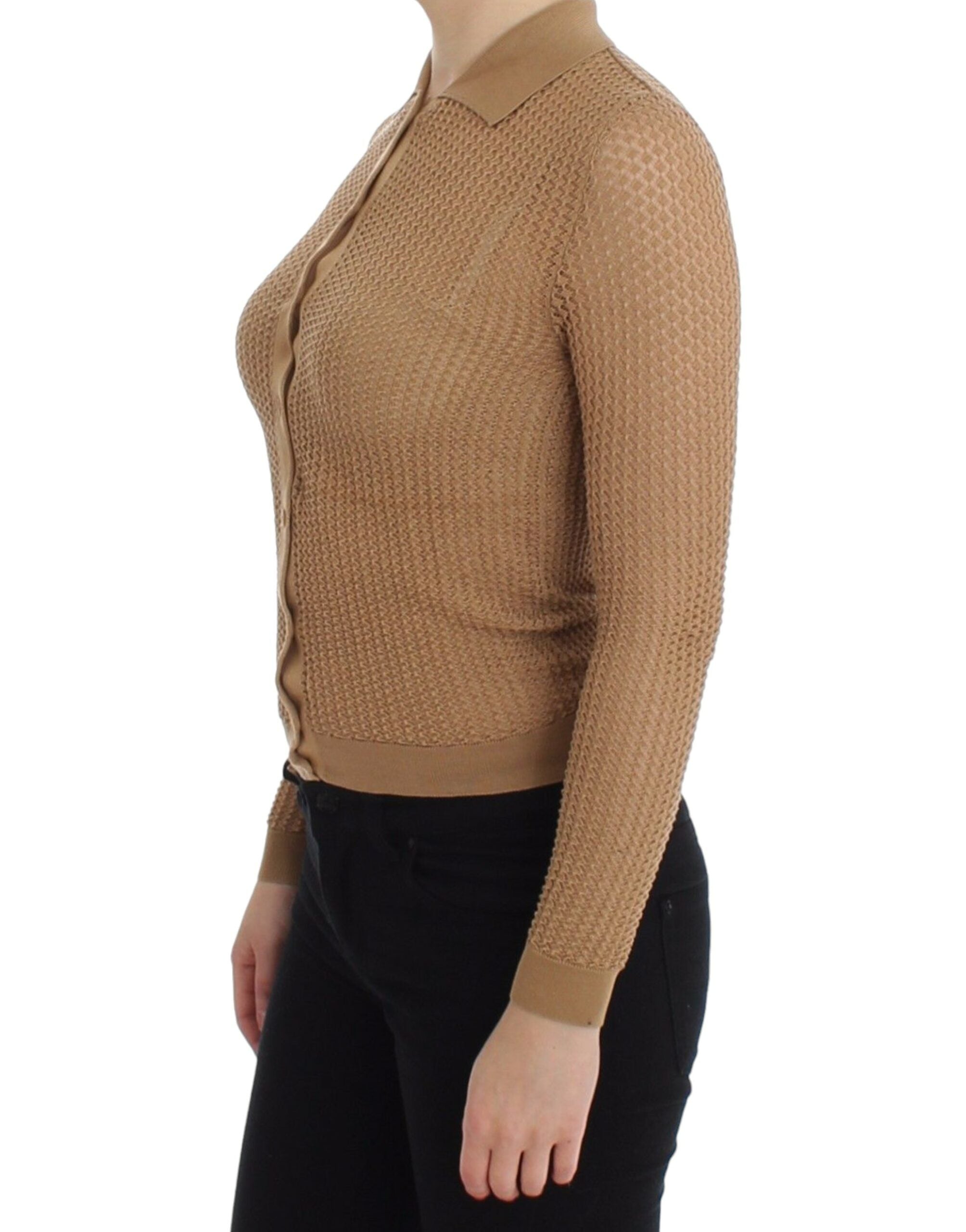 Dolce &amp; Gabbana Beige gestrickter Polo-Cardigan aus Baumwolle