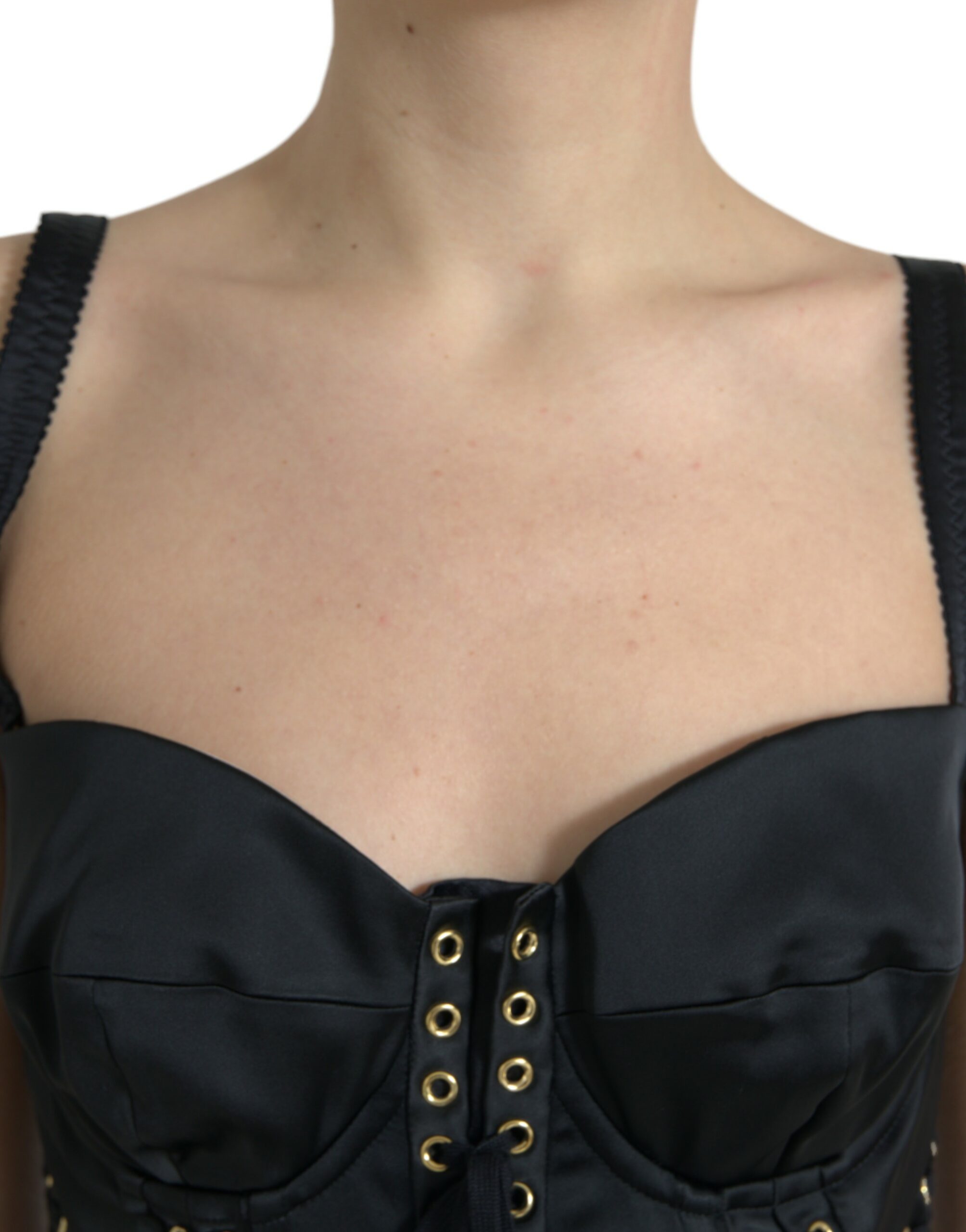 Rochie midi mulată elegantă neagră cu șireturi Dolce &amp; Gabbana