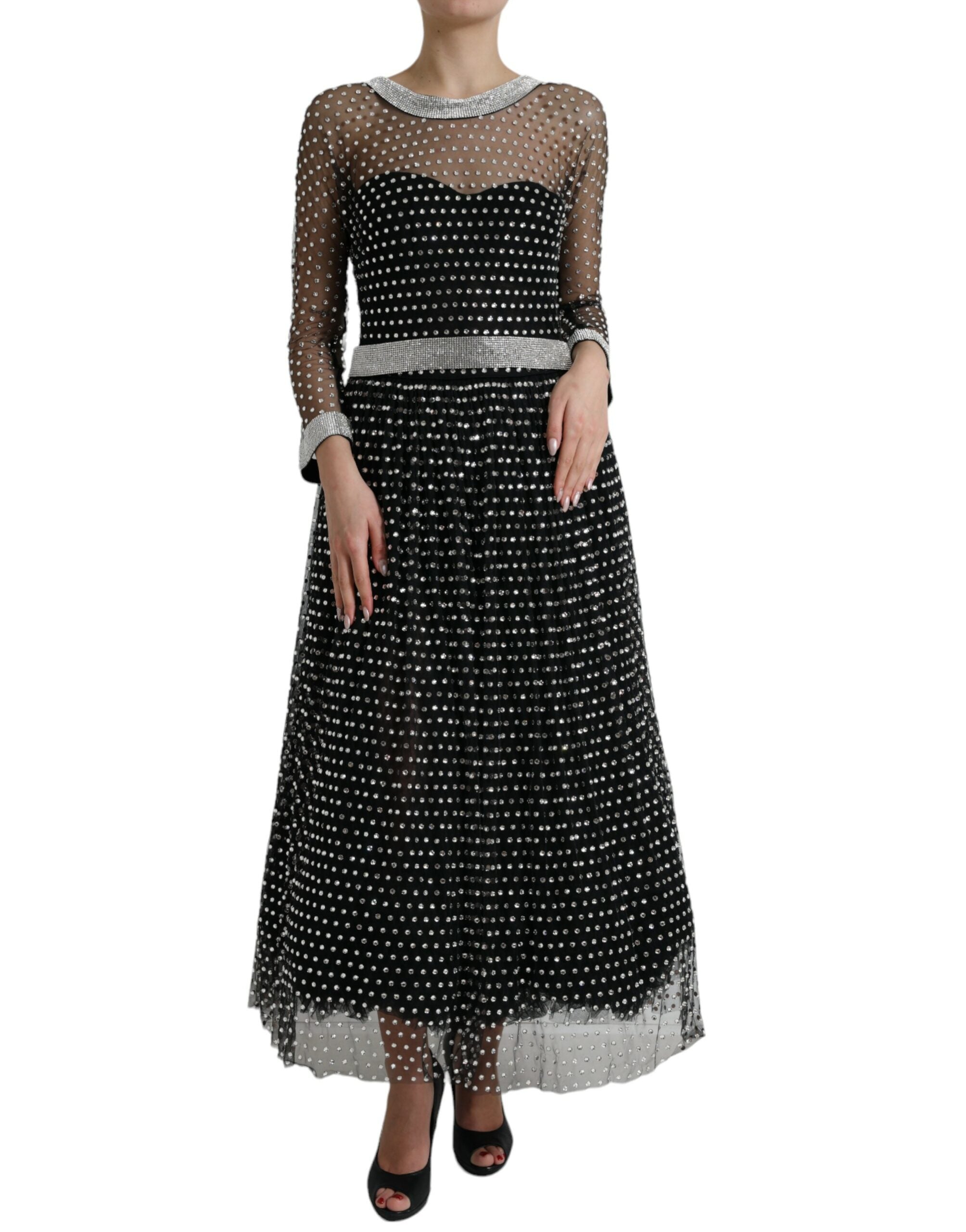Rochie lungă neagră elegantă cu cristale Dolce &amp; Gabbana