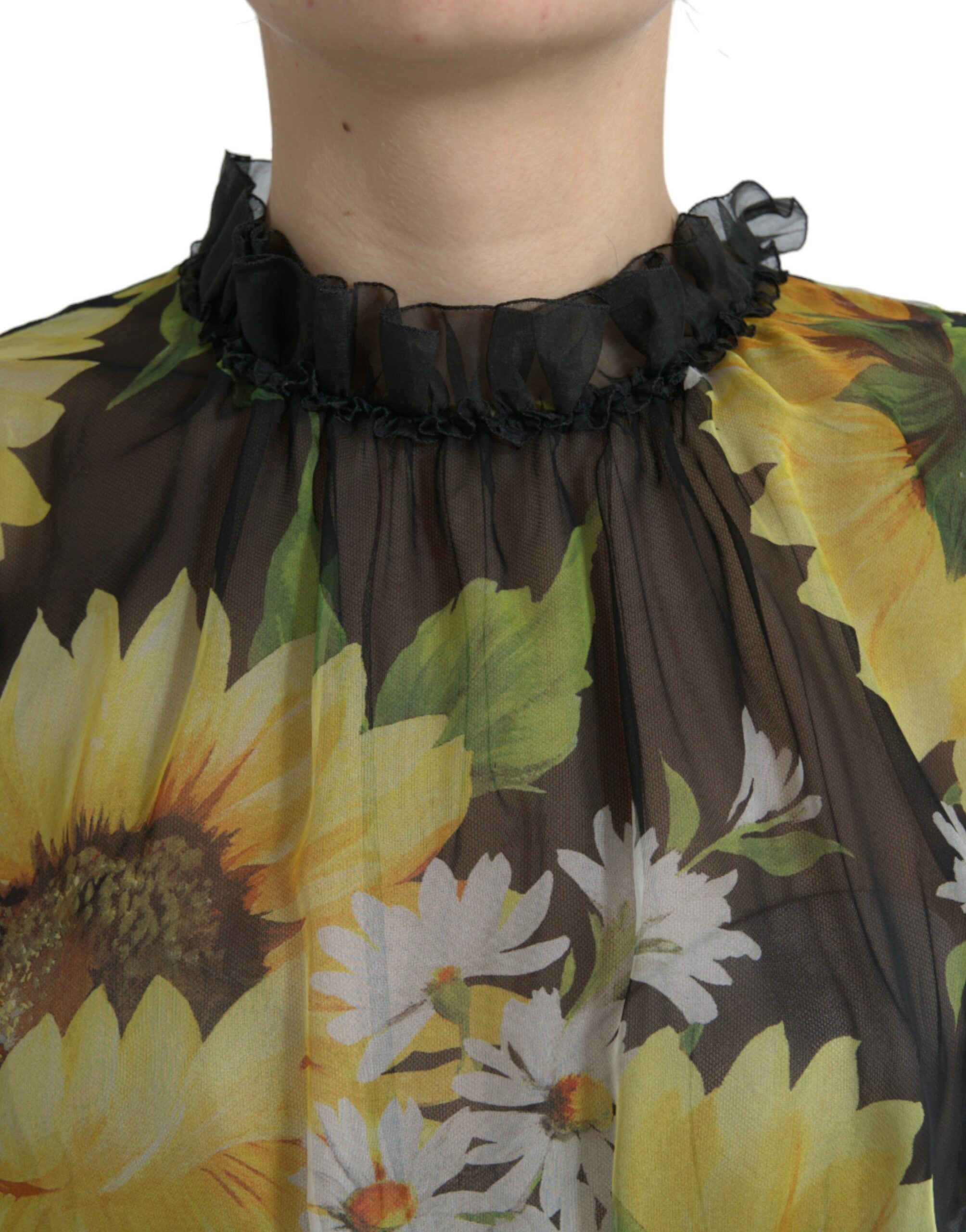 Rochie maxi elegantă din mătase cu imprimeu floarea-soarelui Dolce &amp; Gabbana
