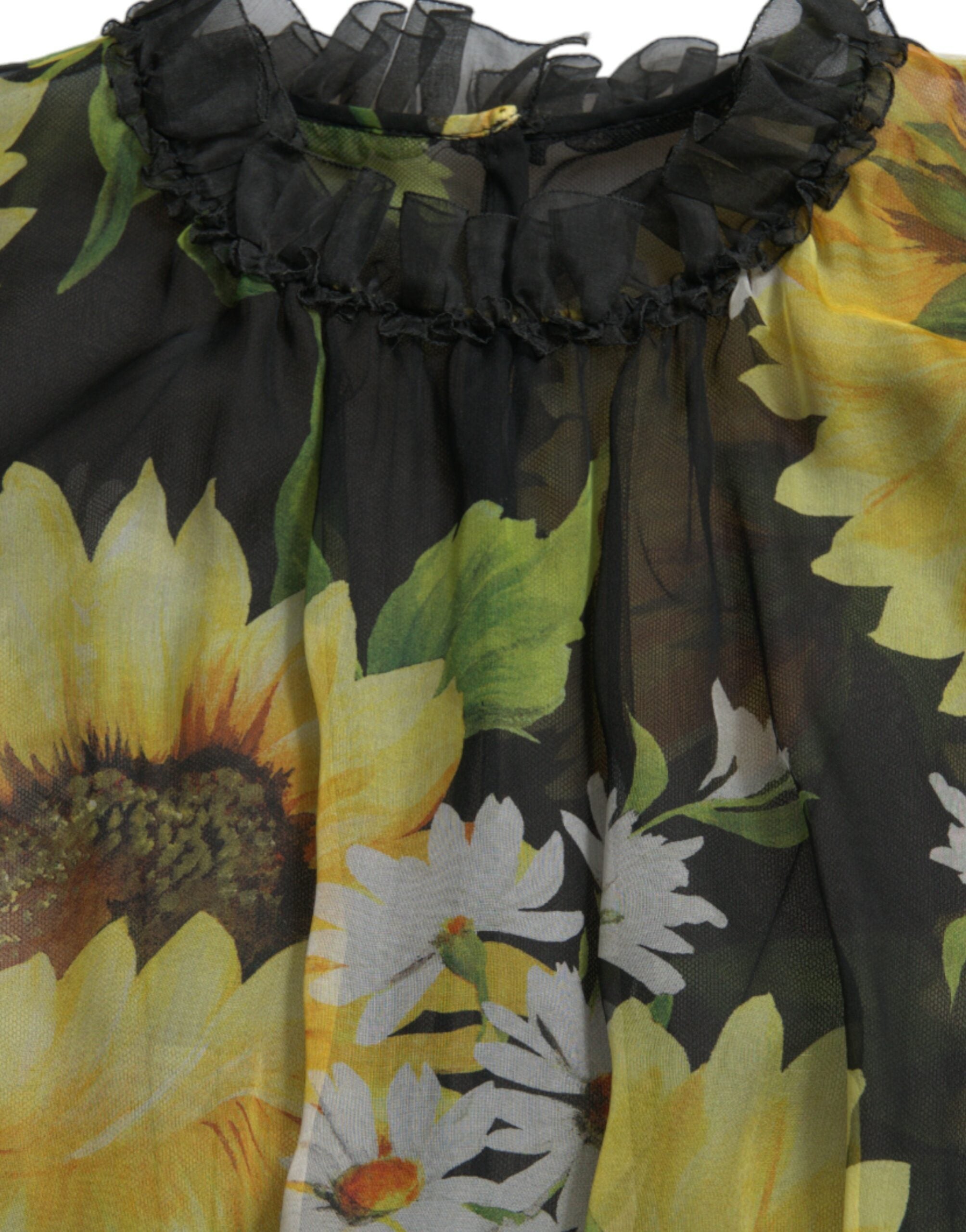 Rochie maxi elegantă din mătase cu imprimeu floarea-soarelui Dolce &amp; Gabbana