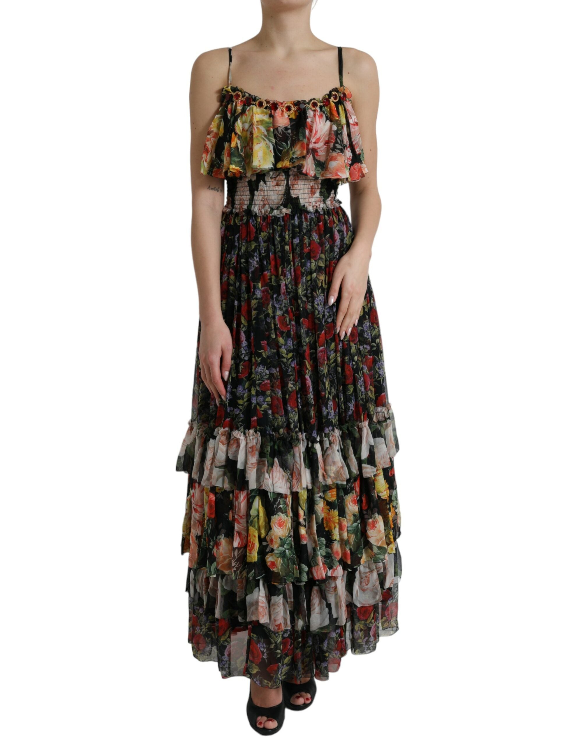 Rochie maxi cu imprimeu floral vibrant din mătase Dolce &amp; Gabbana