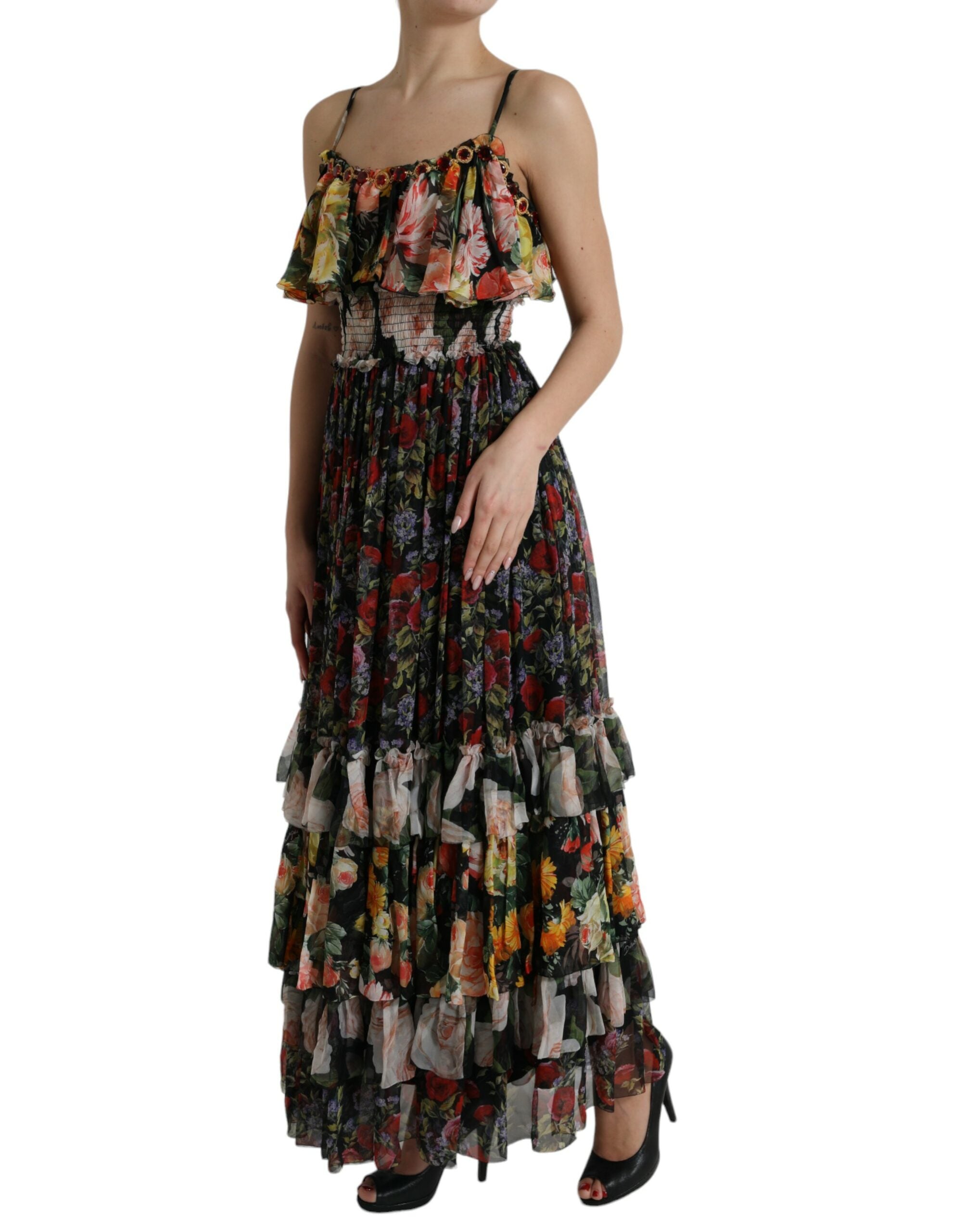 Rochie maxi cu imprimeu floral vibrant din mătase Dolce &amp; Gabbana
