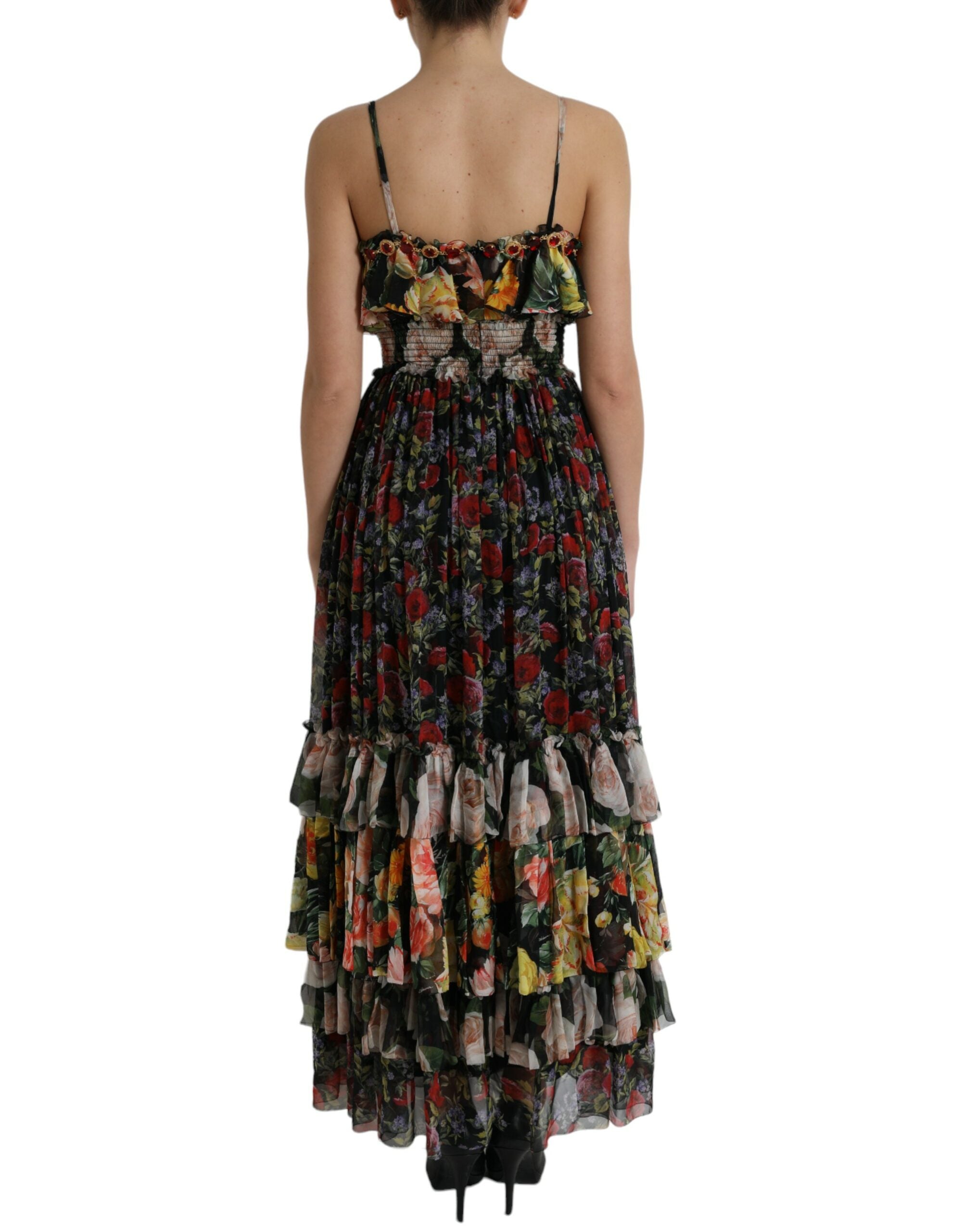 Rochie maxi cu imprimeu floral vibrant din mătase Dolce &amp; Gabbana