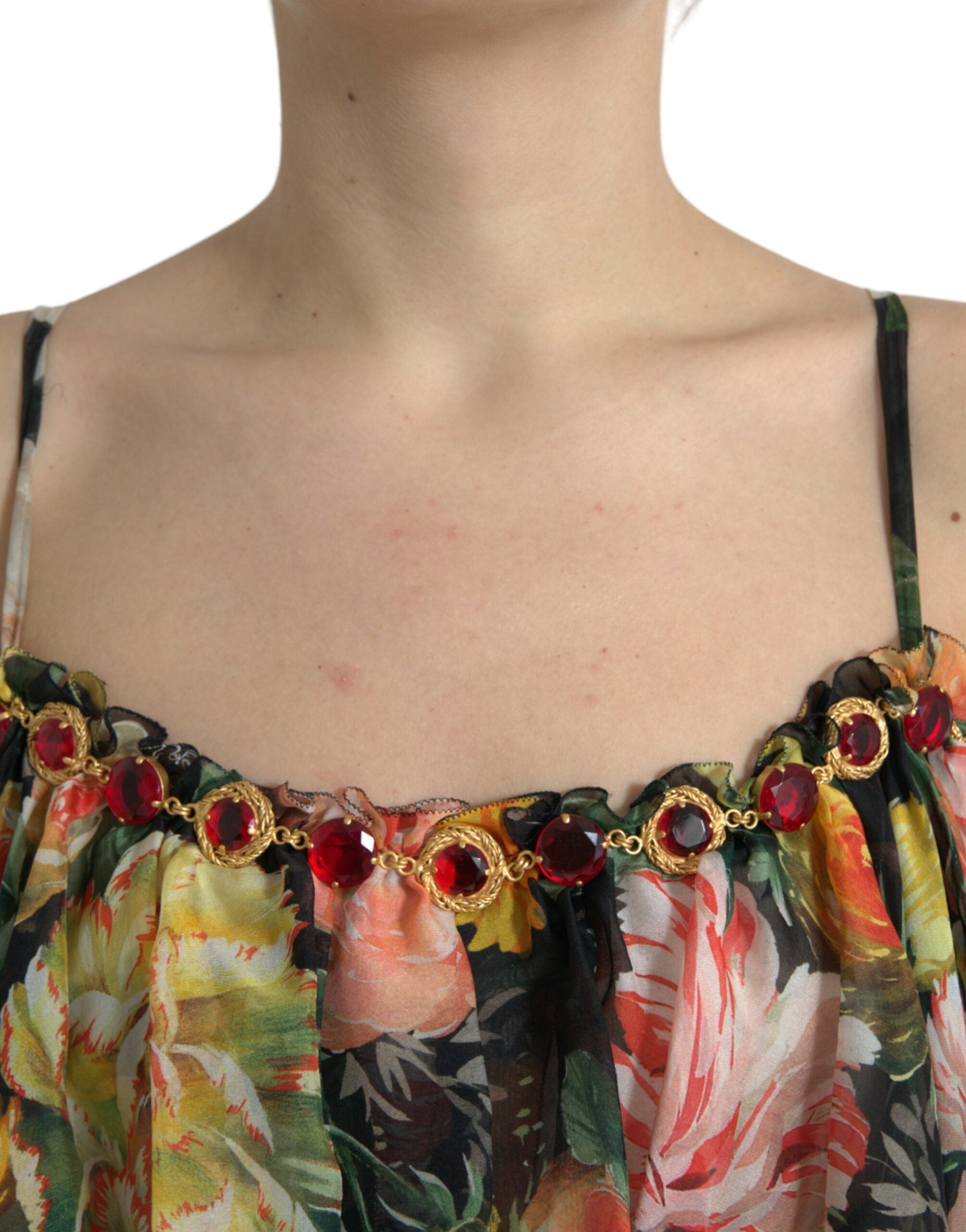 Rochie maxi cu imprimeu floral vibrant din mătase Dolce &amp; Gabbana