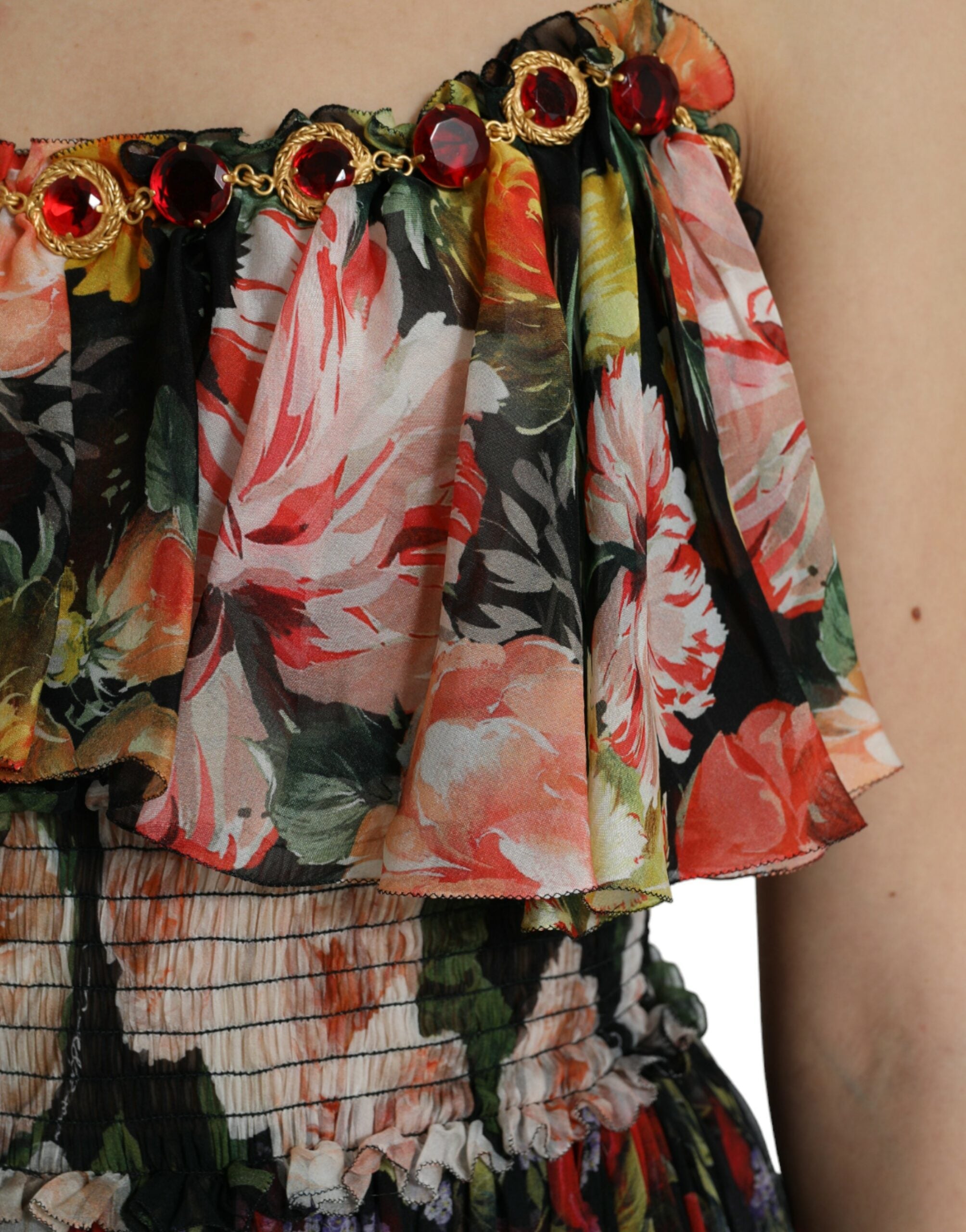 Rochie maxi cu imprimeu floral vibrant din mătase Dolce &amp; Gabbana
