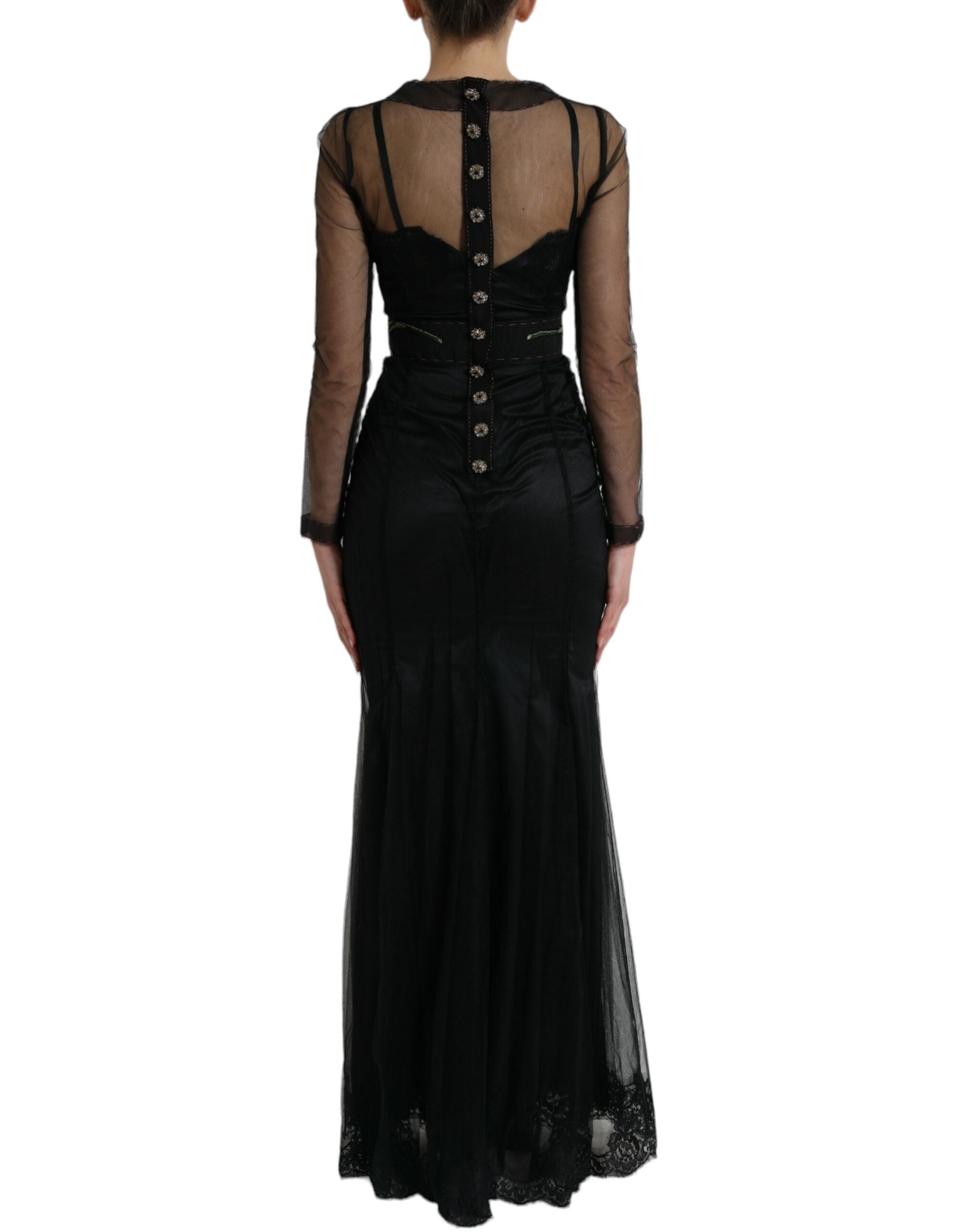 Rochie lungă de seară din tul cu broderie florală Dolce &amp; Gabbana