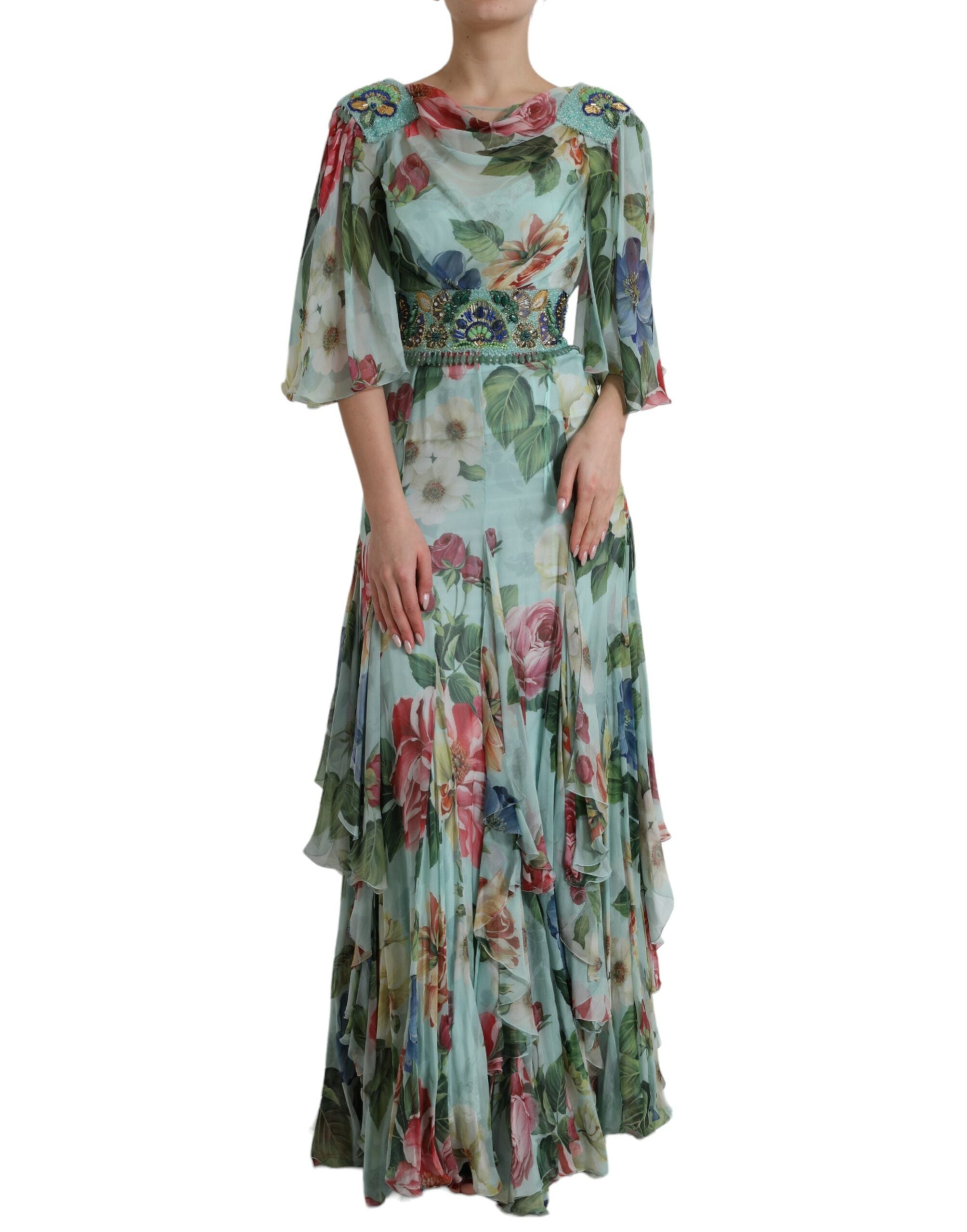 Rochie lungă elegantă din mătase florală Dolce &amp; Gabbana