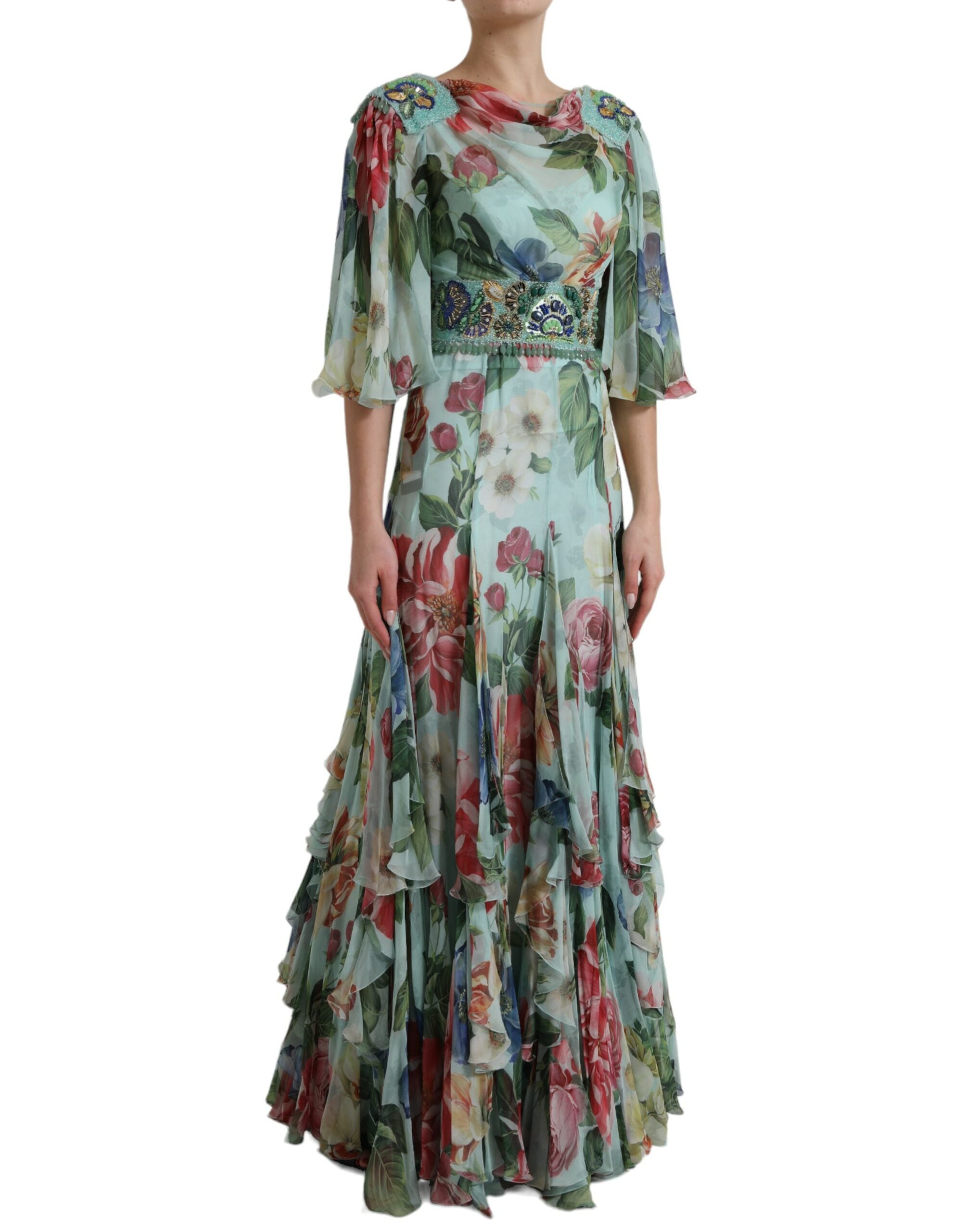 Rochie lungă elegantă din mătase florală Dolce &amp; Gabbana