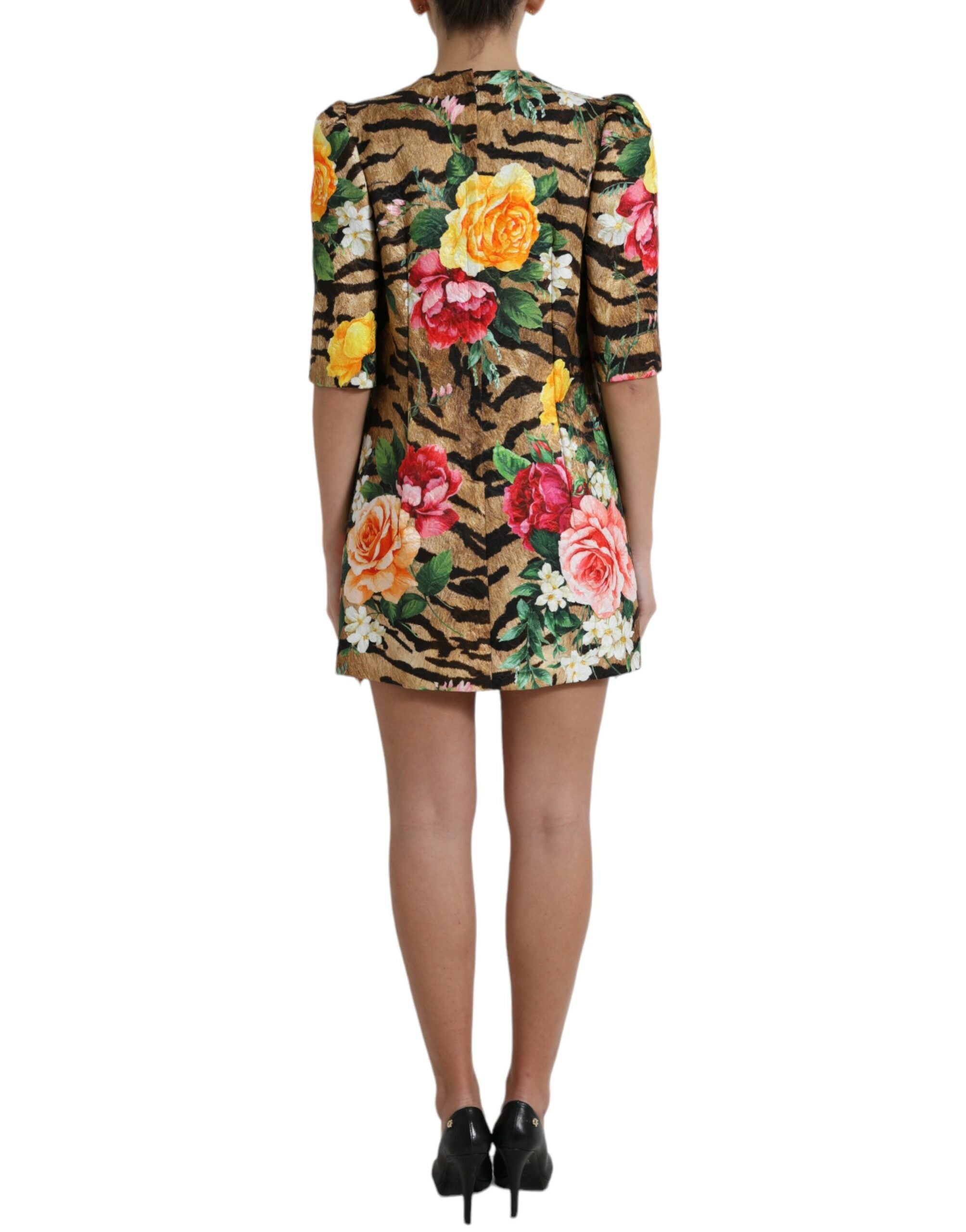 Rochie mini dreptă Dolce &amp; Gabbana cu imprimeu animal și floral