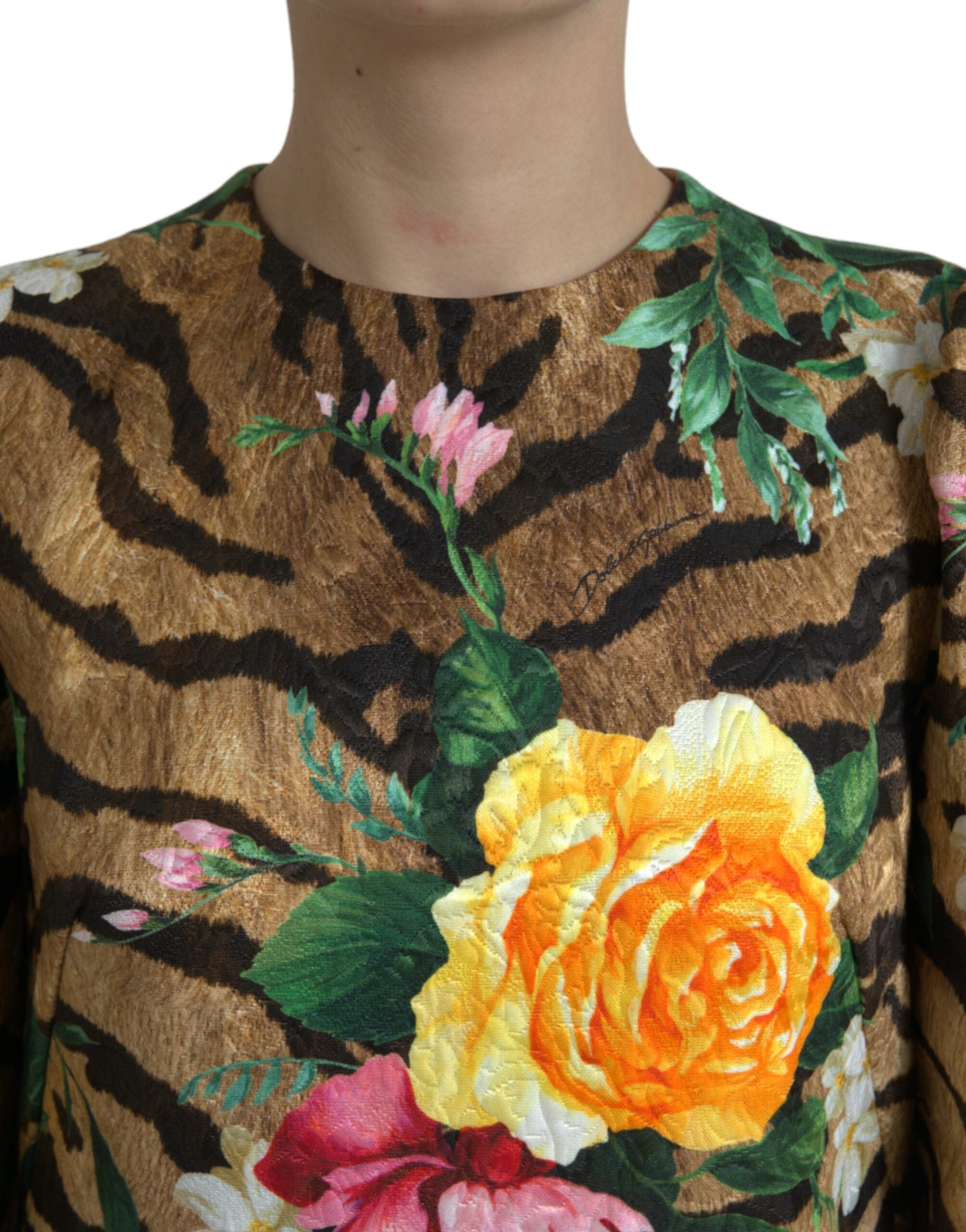 Rochie mini dreptă Dolce &amp; Gabbana cu imprimeu animal și floral