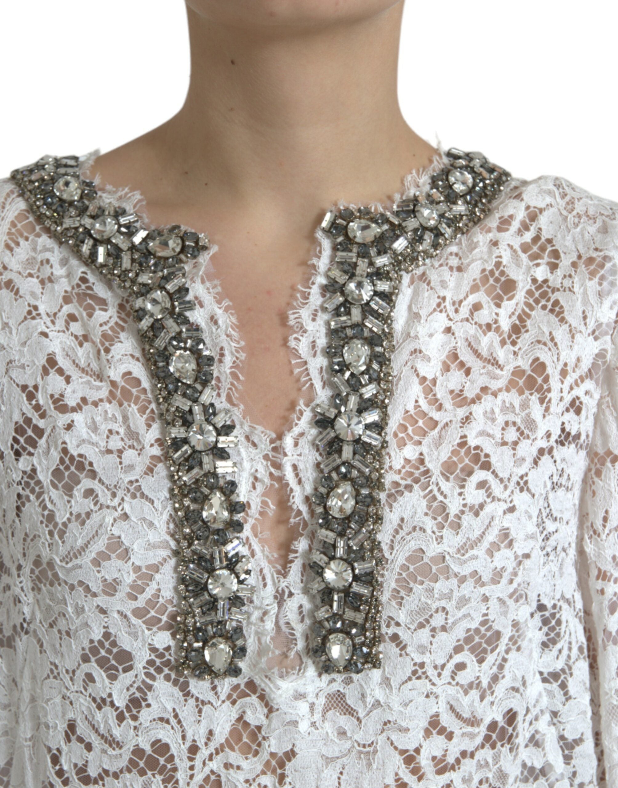 Rochie elegantă albă, dreptă, cu cristale, Dolce &amp; Gabbana