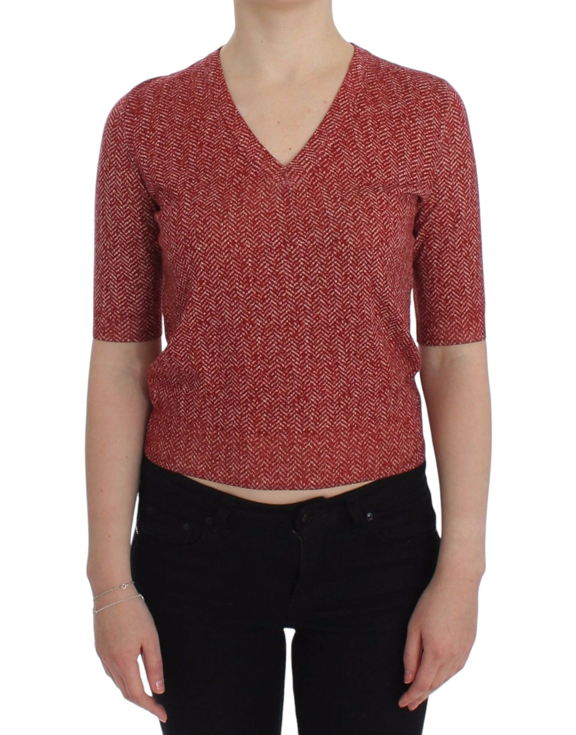 Dolce &amp; Gabbana Bezaubernder roter Tweed-Pullover mit V-Ausschnitt
