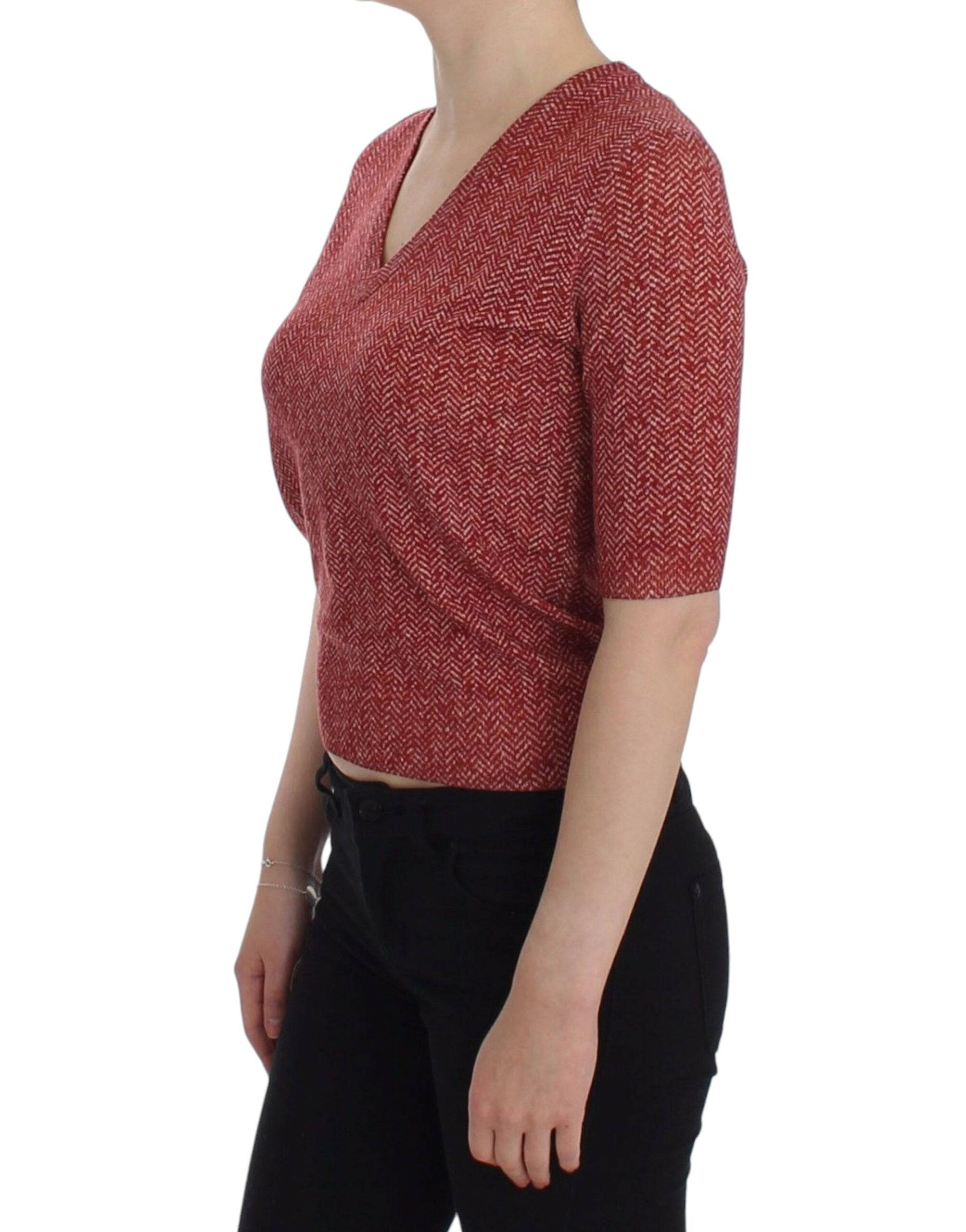 Dolce &amp; Gabbana Bezaubernder roter Tweed-Pullover mit V-Ausschnitt