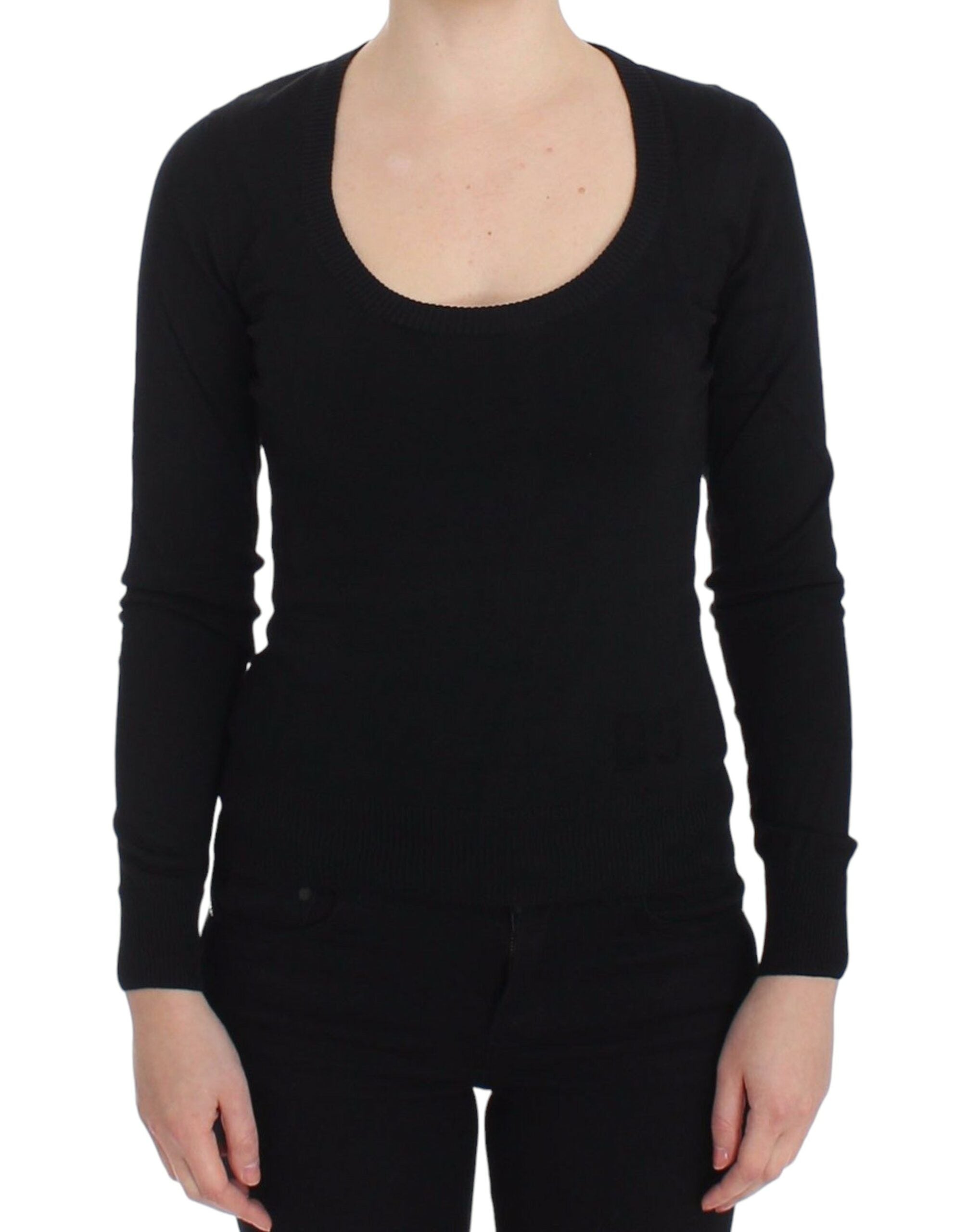 Dolce &amp; Gabbana Eleganter schwarzer Pullover mit tiefem Rundhalsausschnitt