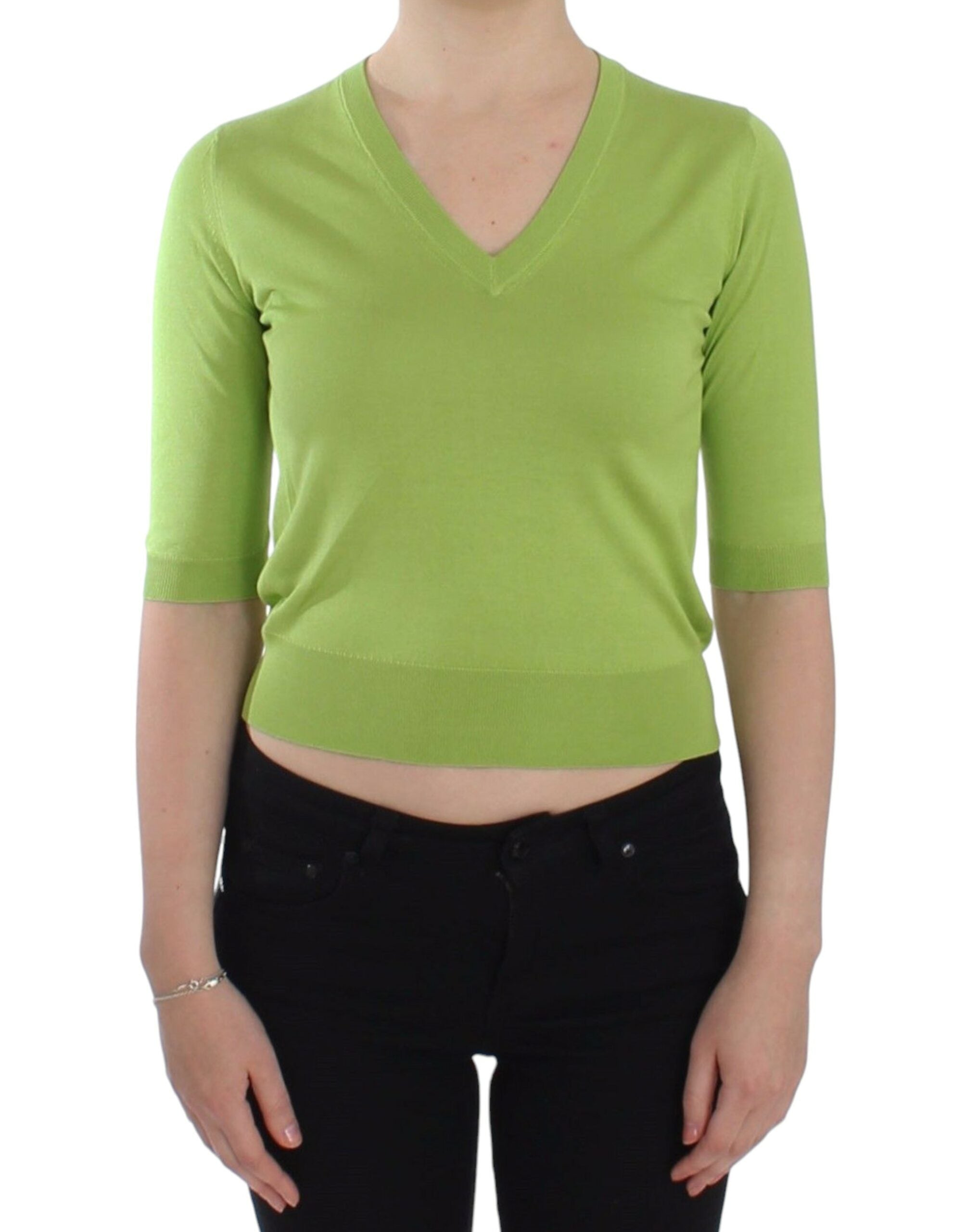 Dolce &amp; Gabbana Smaragdgrüner Wollpullover mit V-Ausschnitt