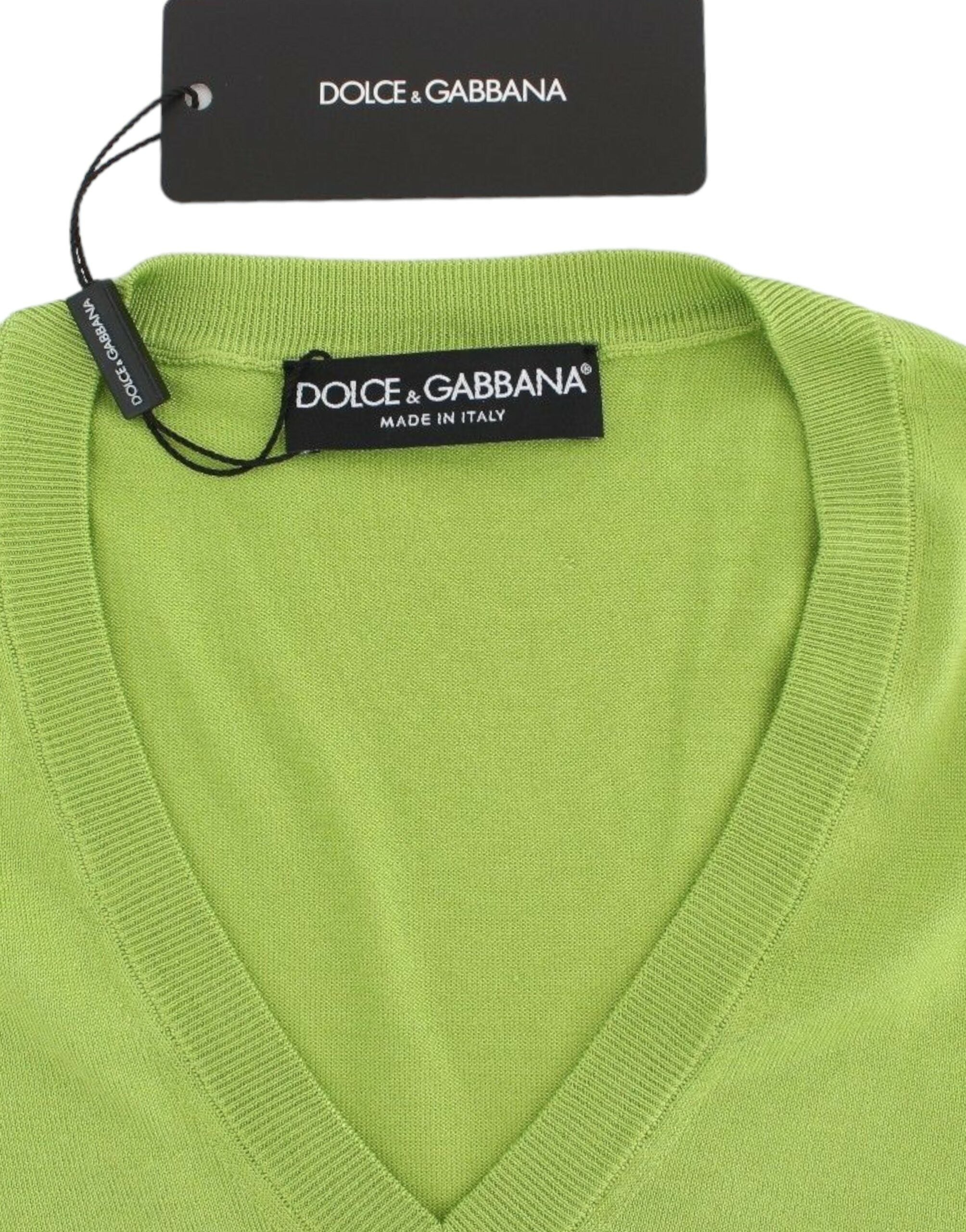 Pulover Dolce &amp; Gabbana din lână verde smarald cu decolteu în V