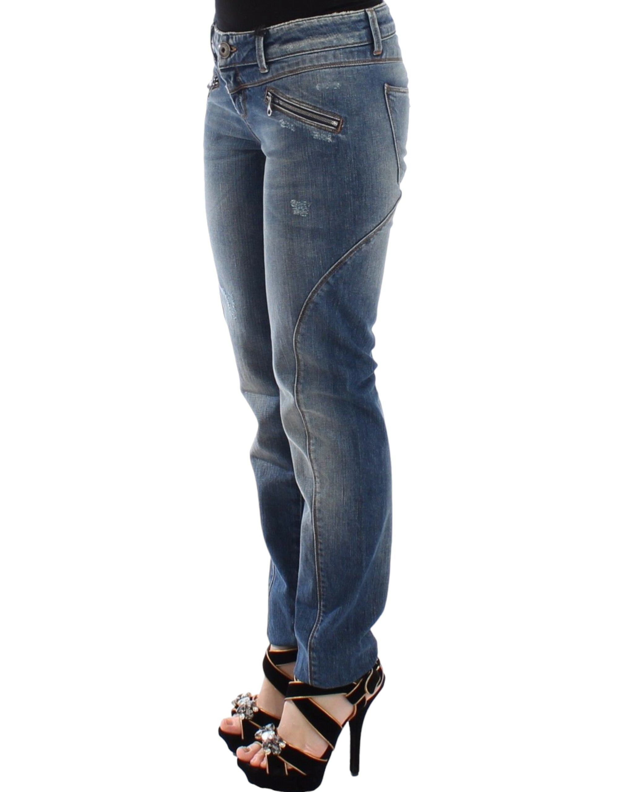 Blugi Ermanno Scervino Chic Slim-Fit Blue Denim