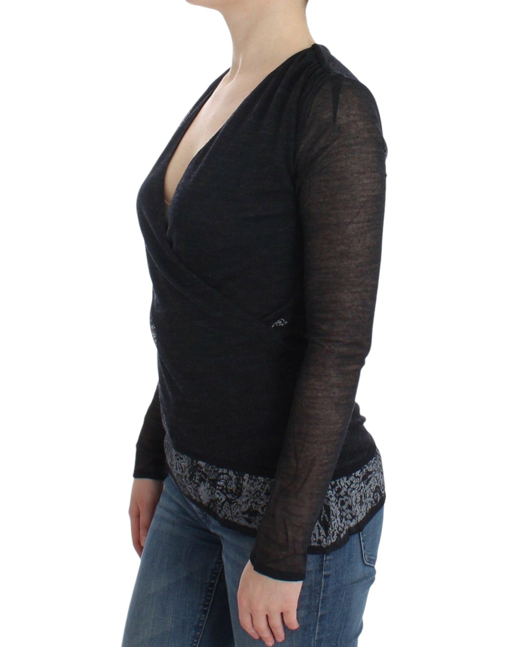 Ermanno Scervino – Schwarzer Pullover aus Wollmischung mit tiefem V-Ausschnitt