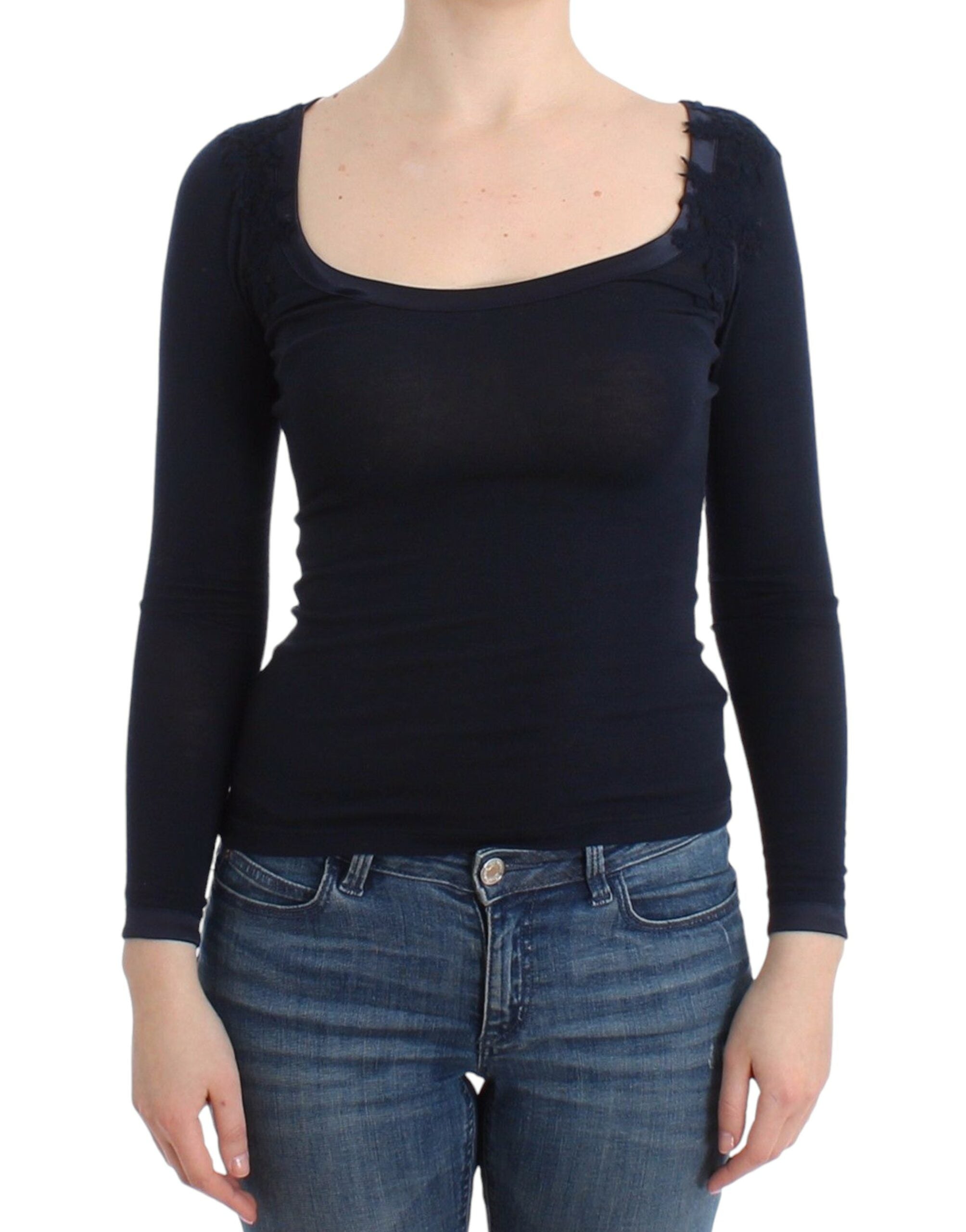 Ermanno Scervino Elegantes blaues Langarm-Spitzenoberteil