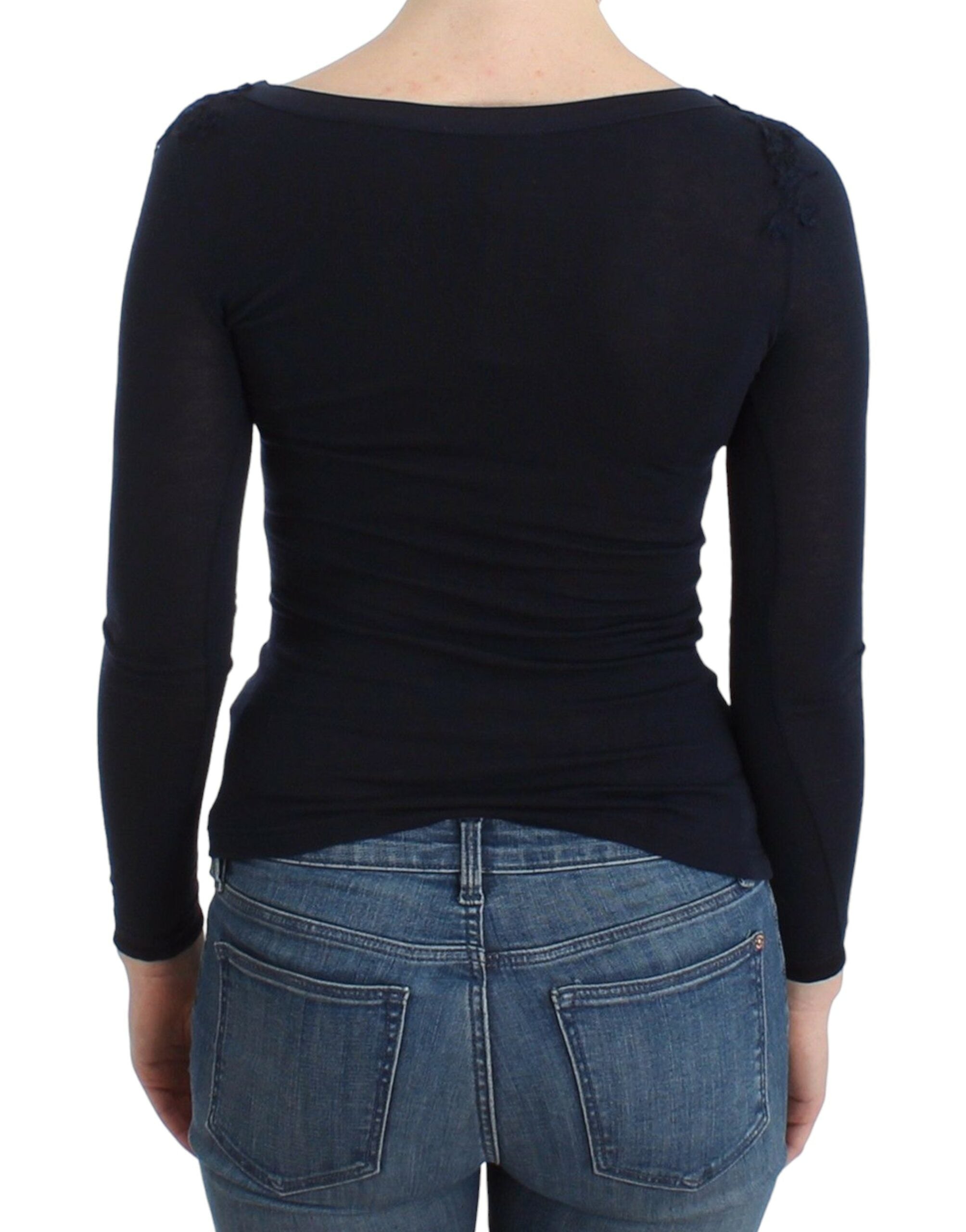 Ermanno Scervino Elegantes blaues Langarm-Spitzenoberteil