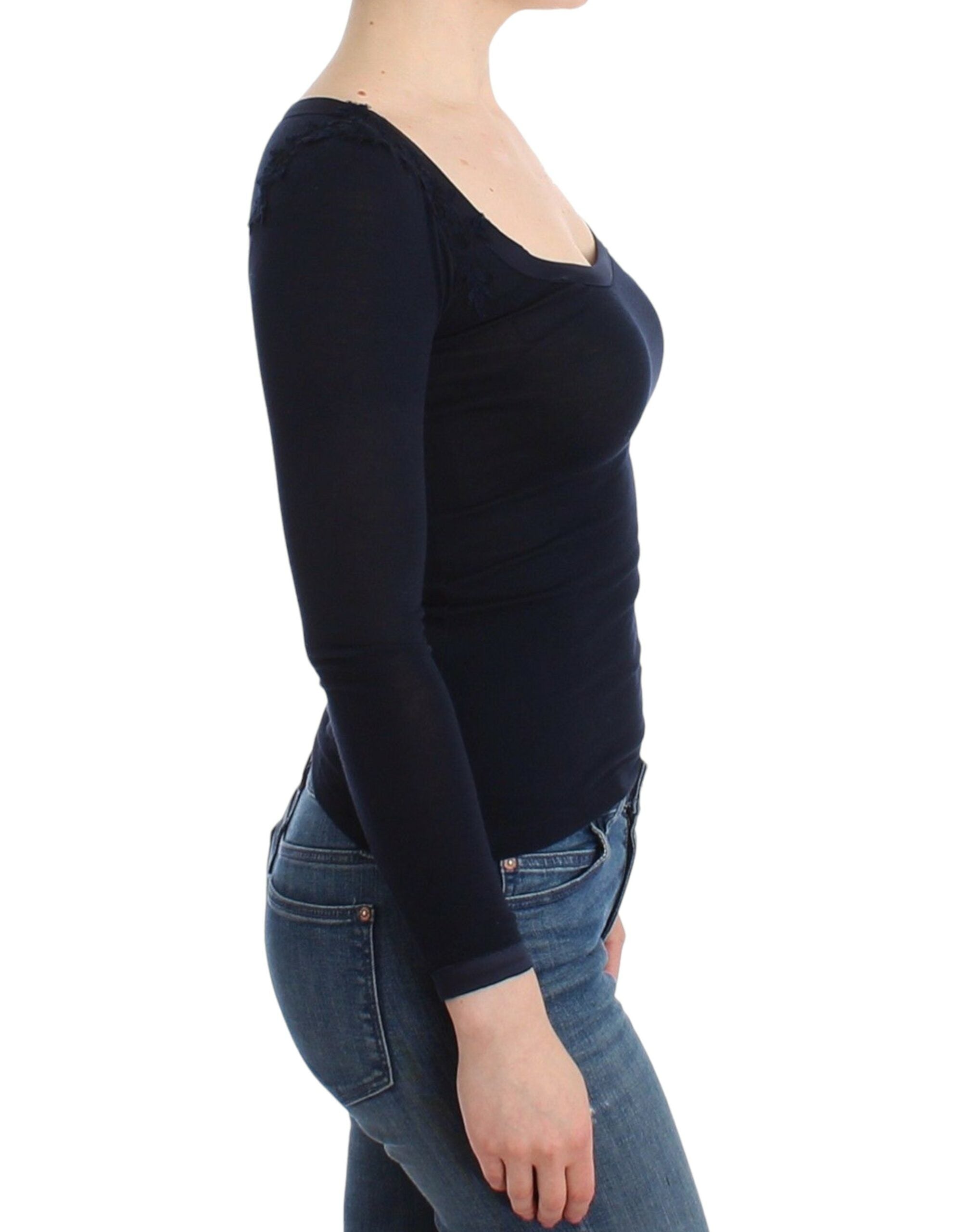 Ermanno Scervino Elegantes blaues Langarm-Spitzenoberteil