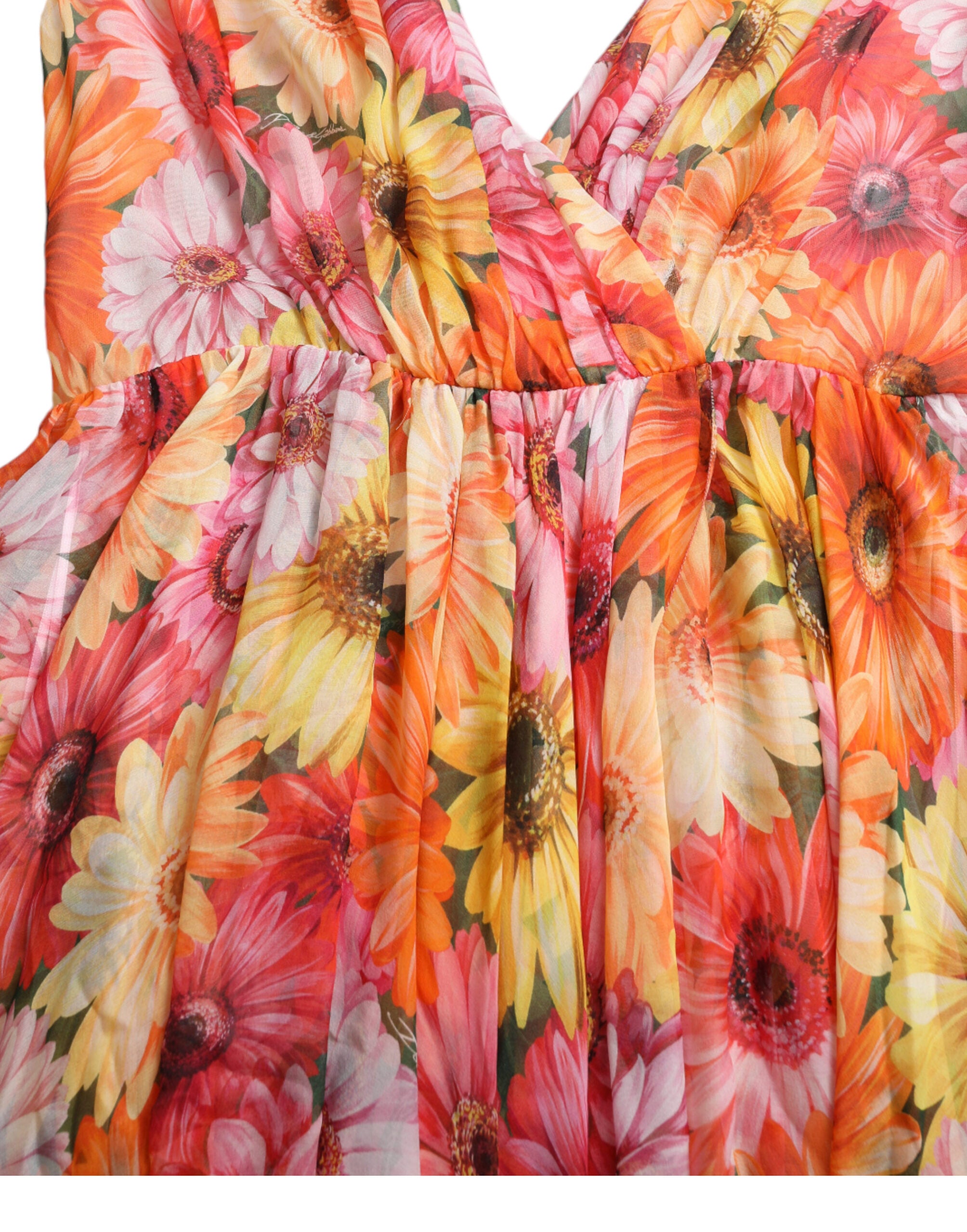 Rochie midi elegantă din mătase florală cu decolteu în V Dolce &amp; Gabbana