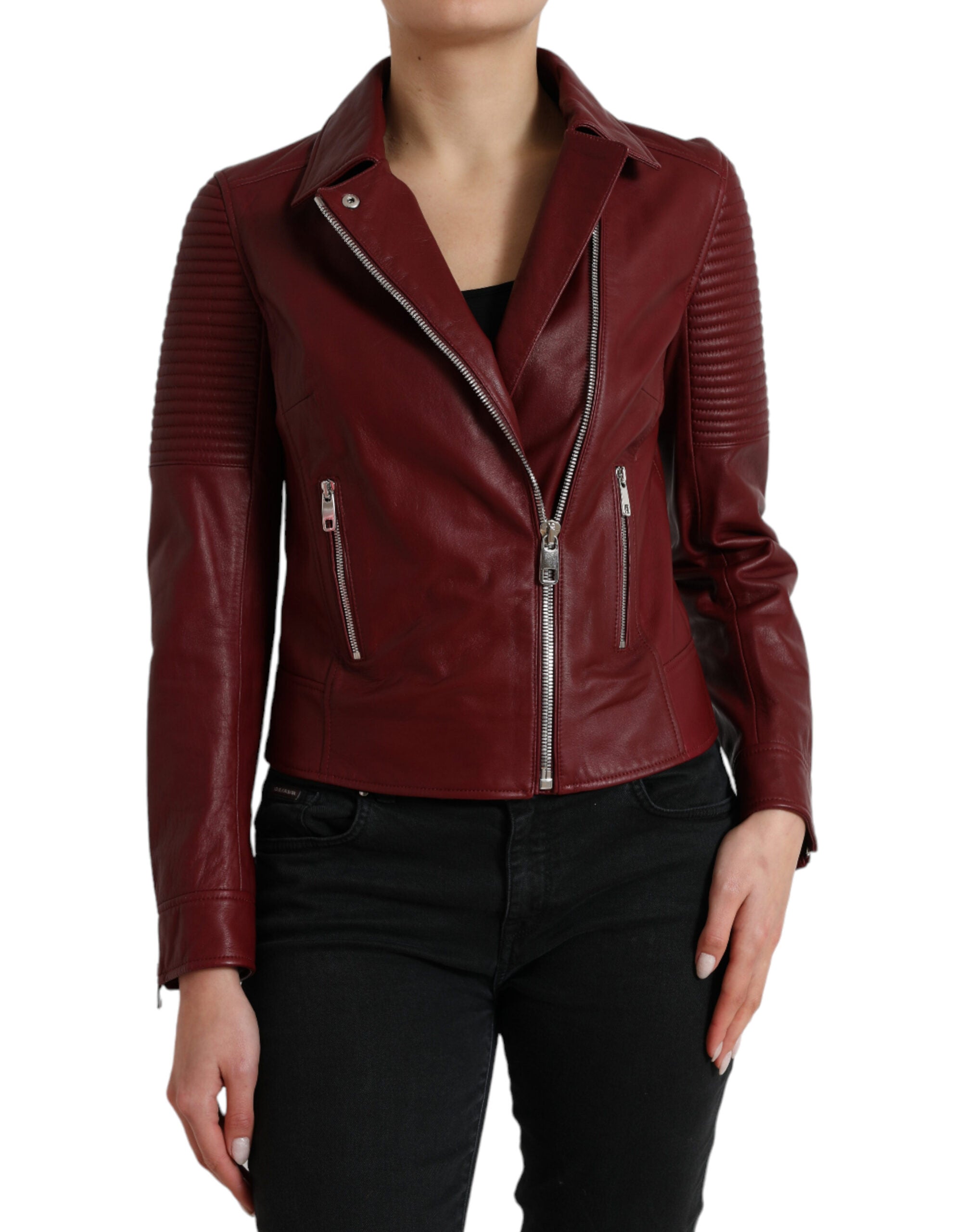 Dolce &amp; Gabbana Bordeaux Biker-Lederjacke