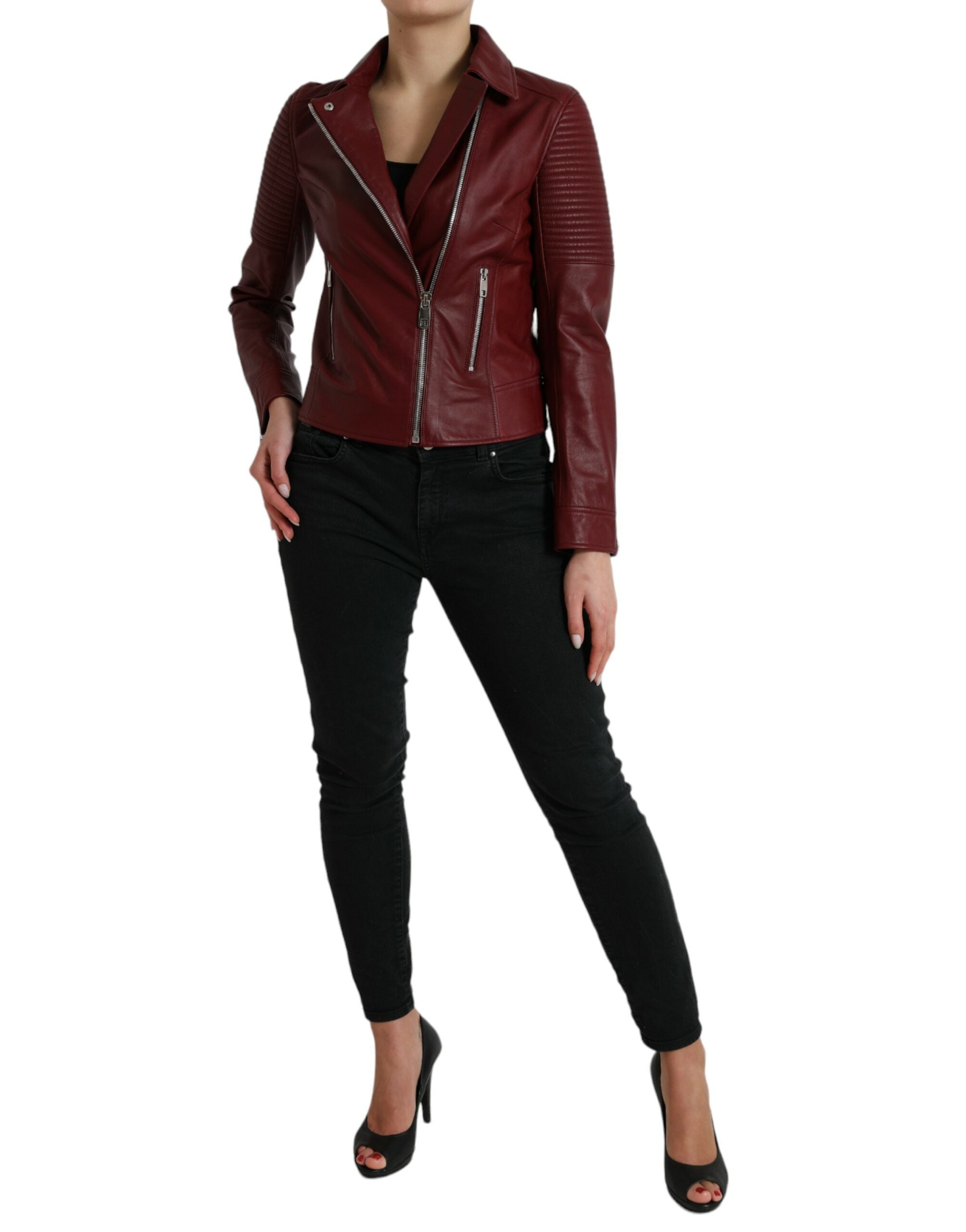 Dolce &amp; Gabbana Bordeaux Biker-Lederjacke