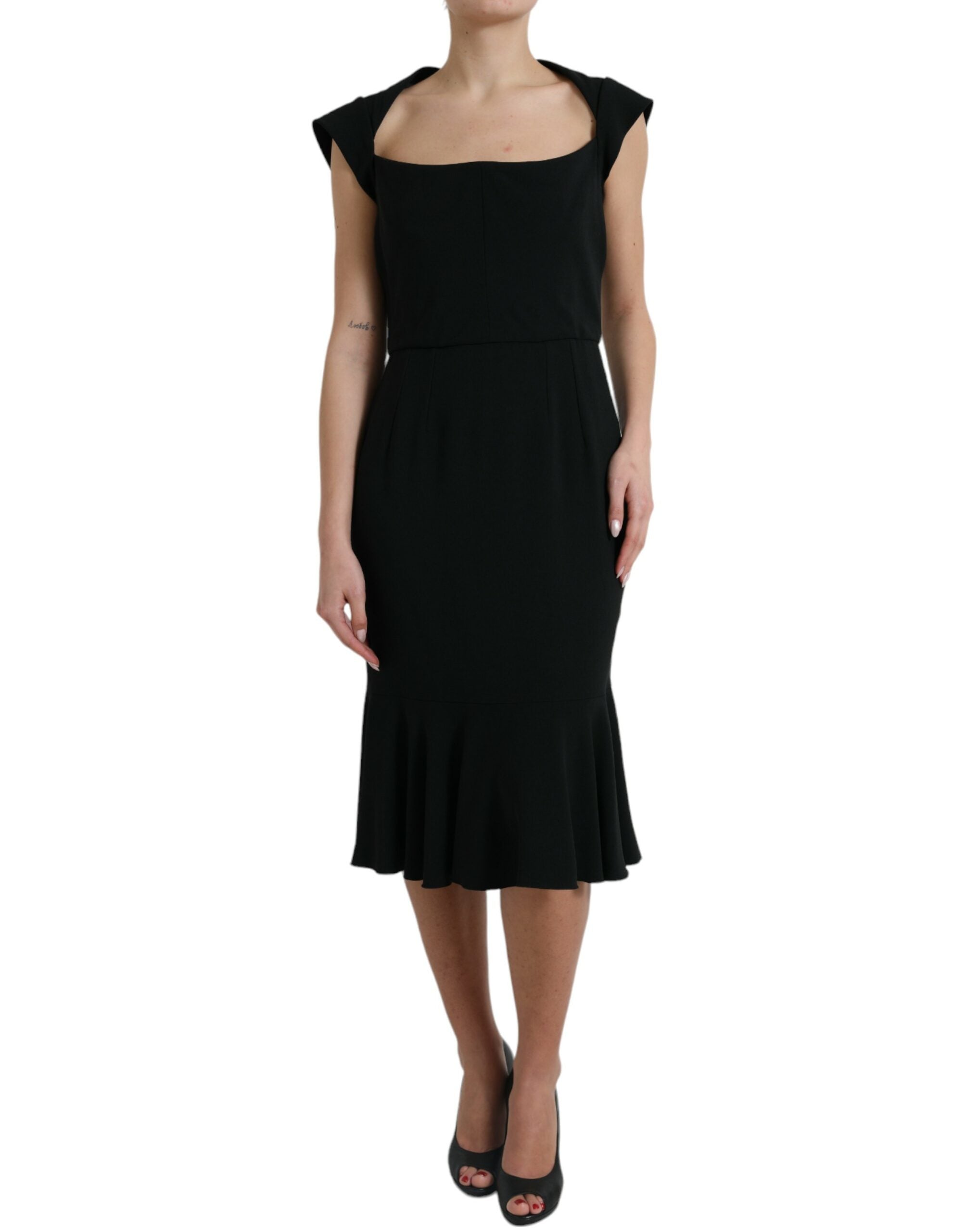 Rochie midi elegantă din cady elastic neagră Dolce &amp; Gabbana