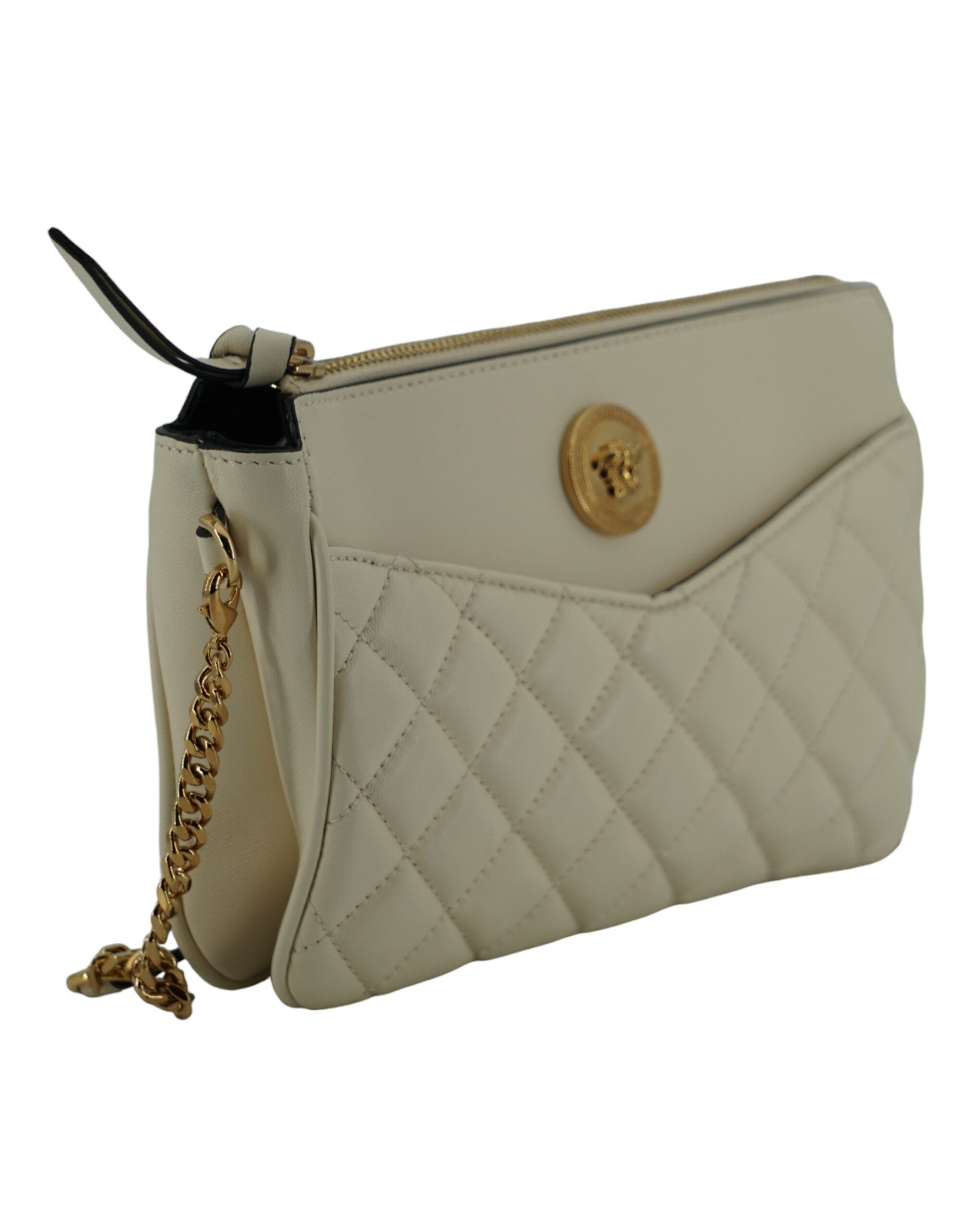 Geantă Versace Elegant White Crossbody din piele de miel