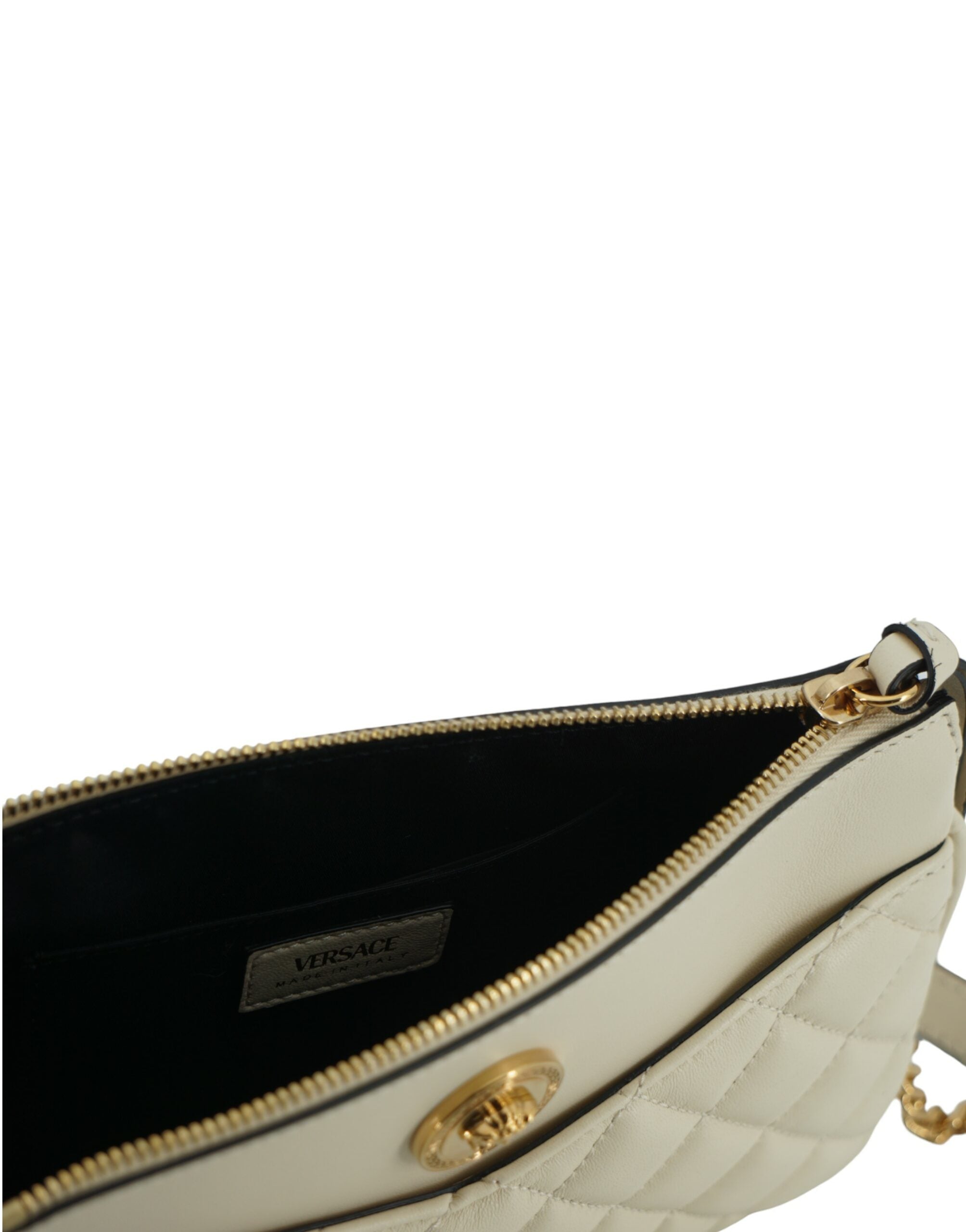 Geantă Versace Elegant White Crossbody din piele de miel