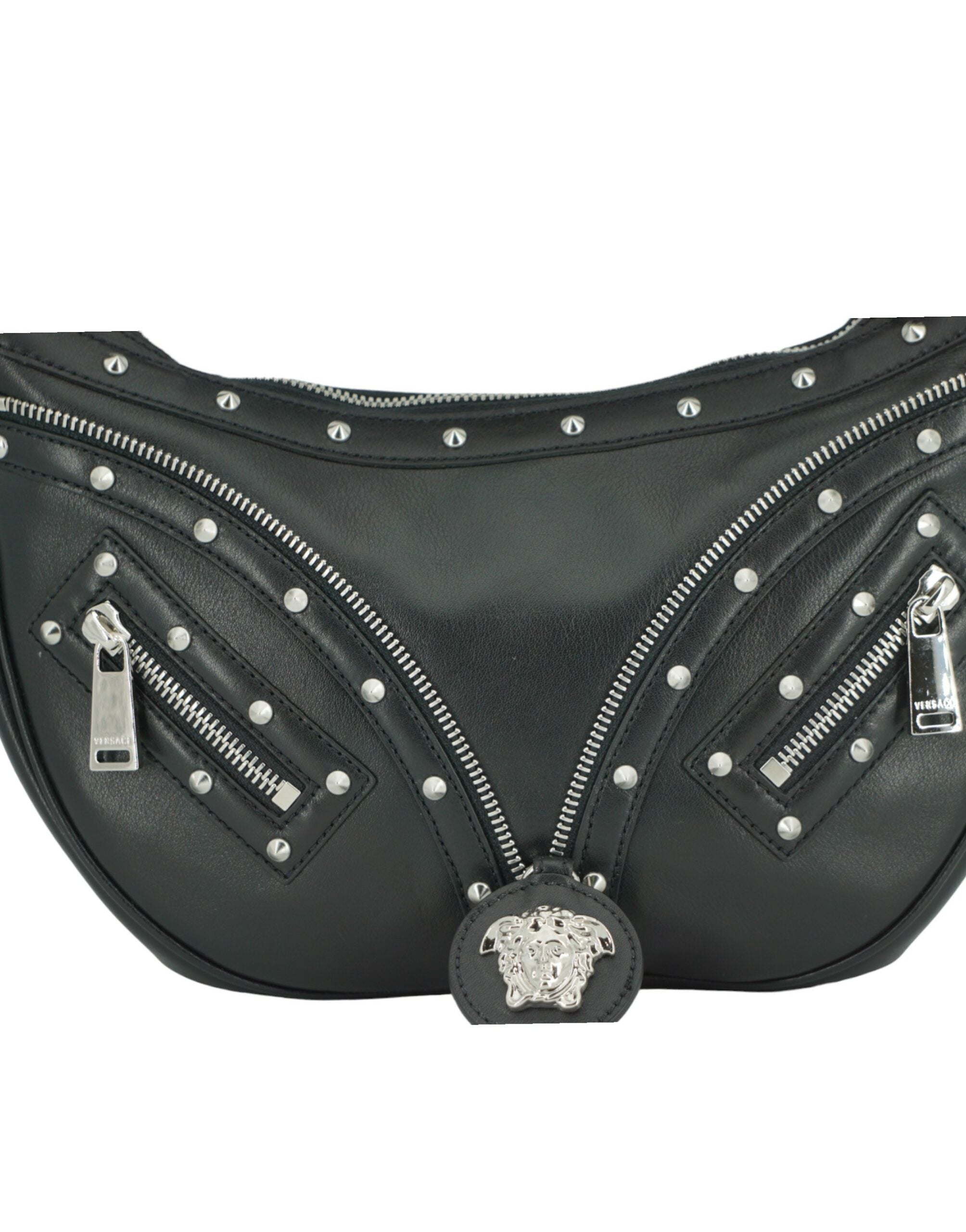 Versace Elegante Hobo-Umhängetasche aus schwarzem Leder