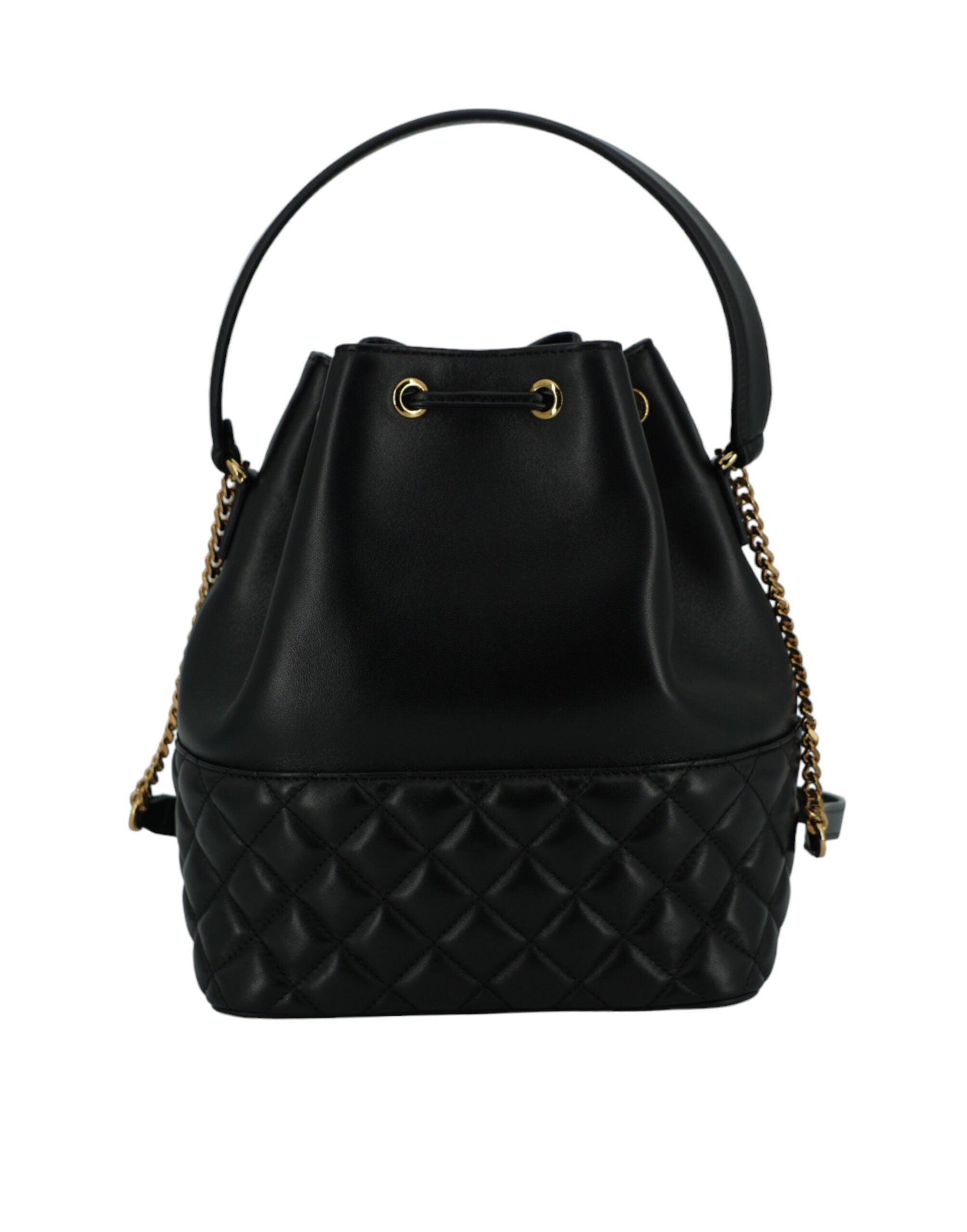 Versace Elegante Medusa Bucket-Umhängetasche aus schwarzem Leder