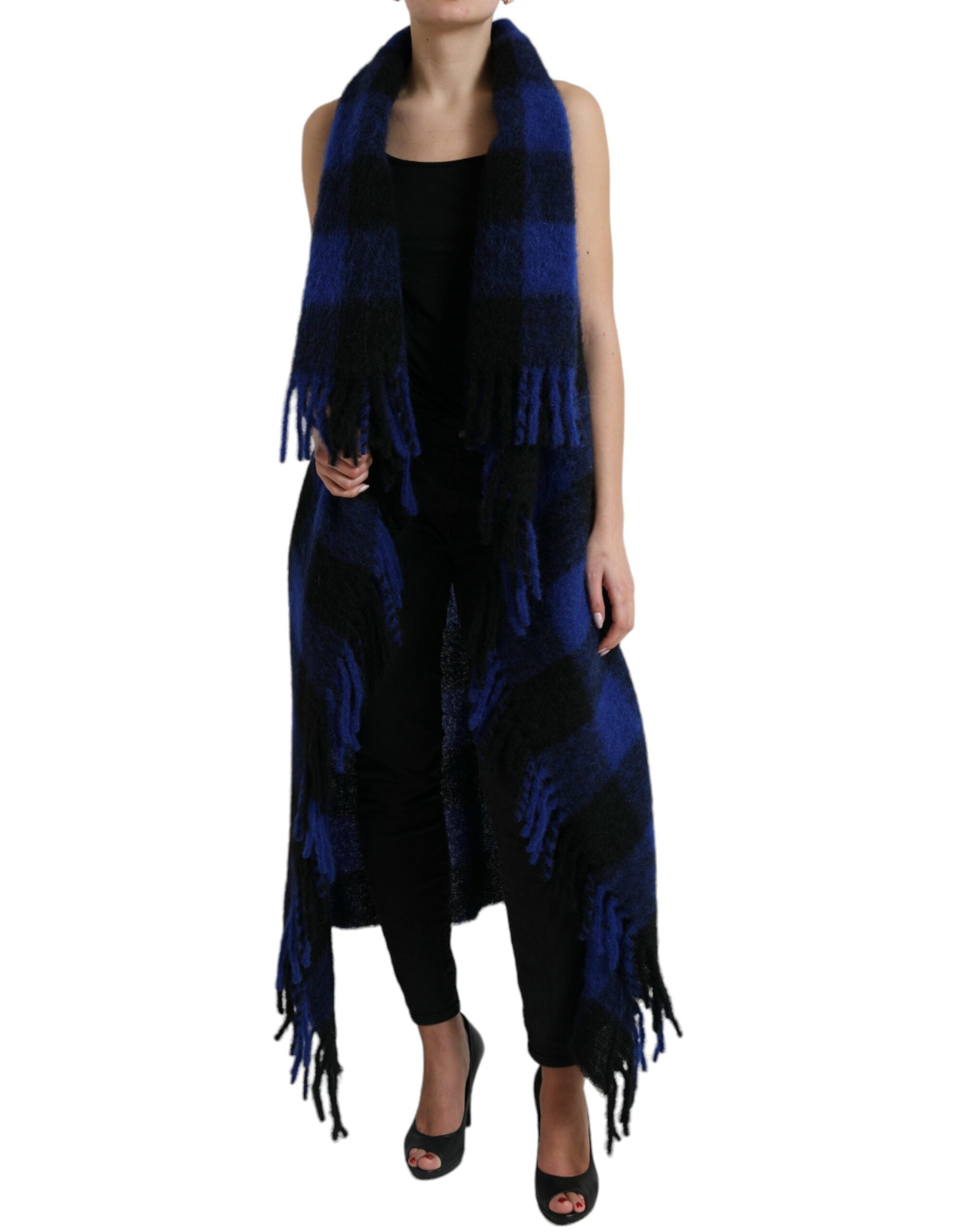 Dolce &amp; Gabbana – Eleganter Poncho-Cardigan mit karierten Fransen