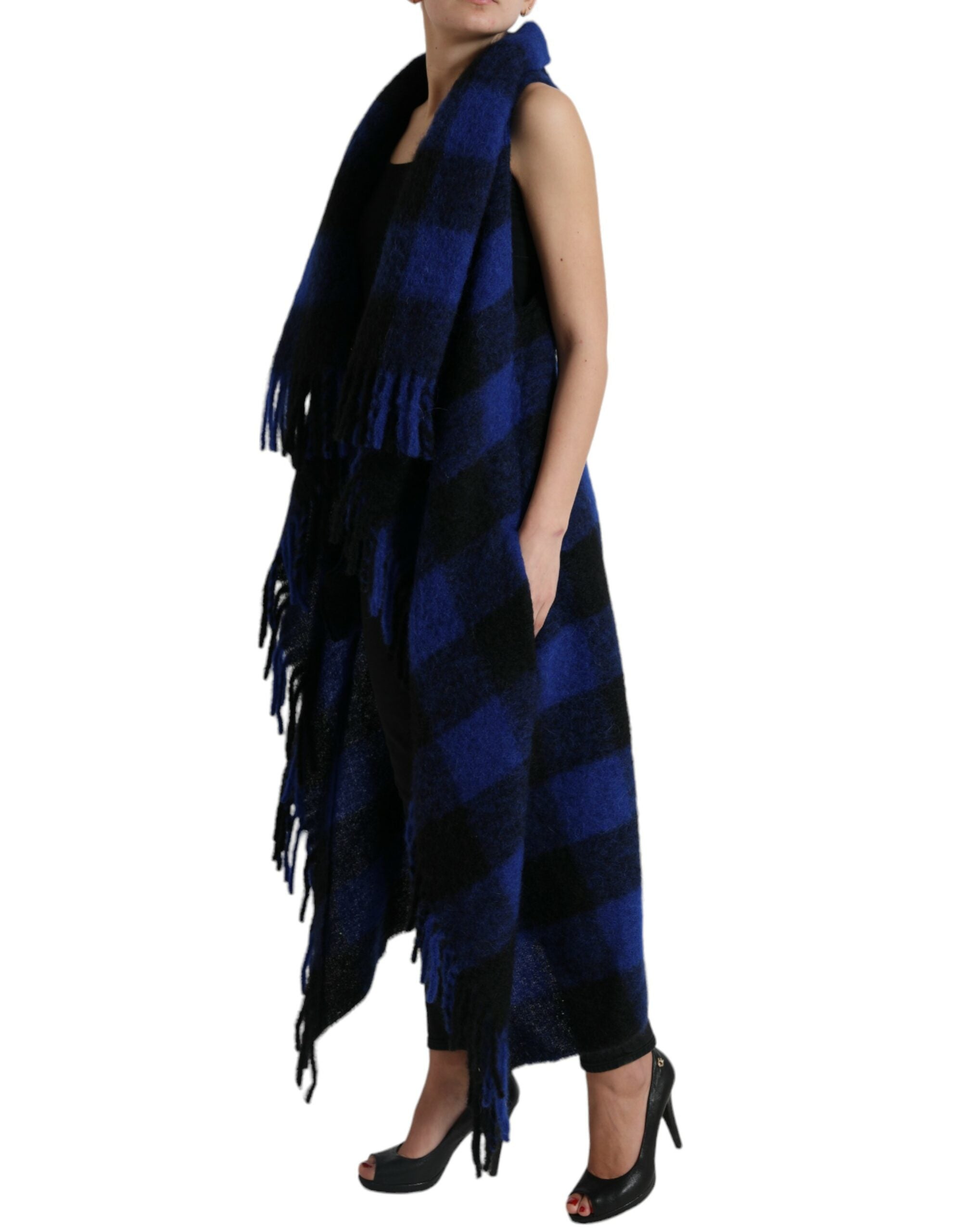 Dolce &amp; Gabbana – Eleganter Poncho-Cardigan mit karierten Fransen