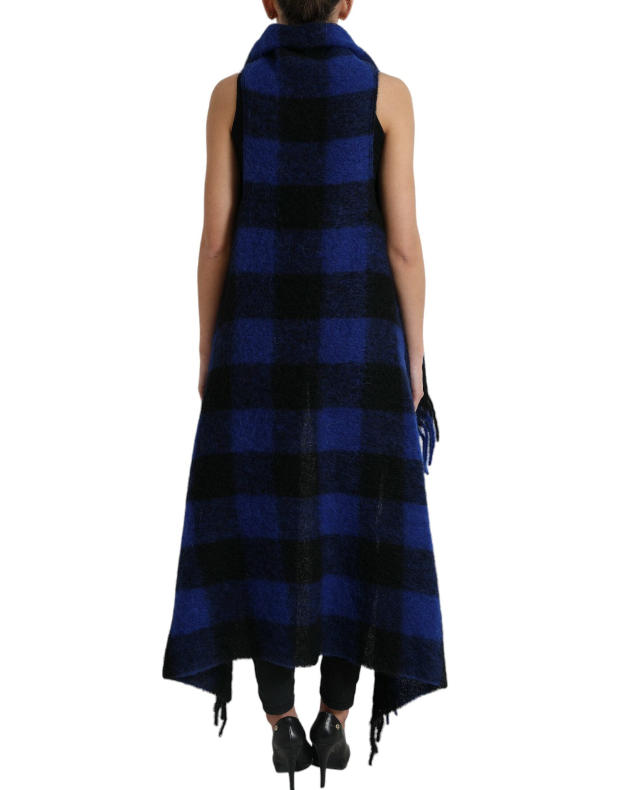 Dolce &amp; Gabbana – Eleganter Poncho-Cardigan mit karierten Fransen
