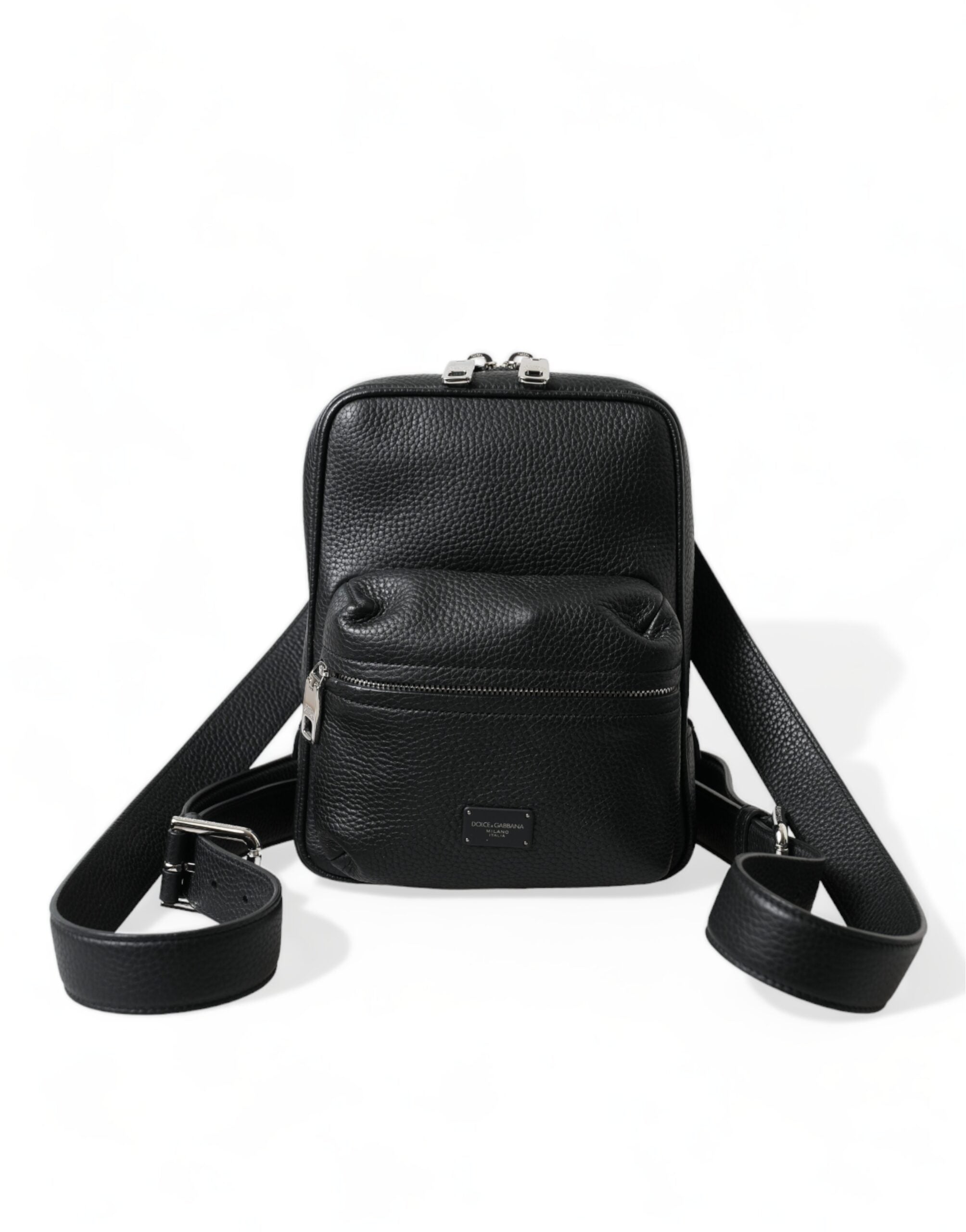 Dolce &amp; Gabbana Chic – Kleiner Rucksack aus schwarzem Kalbsleder