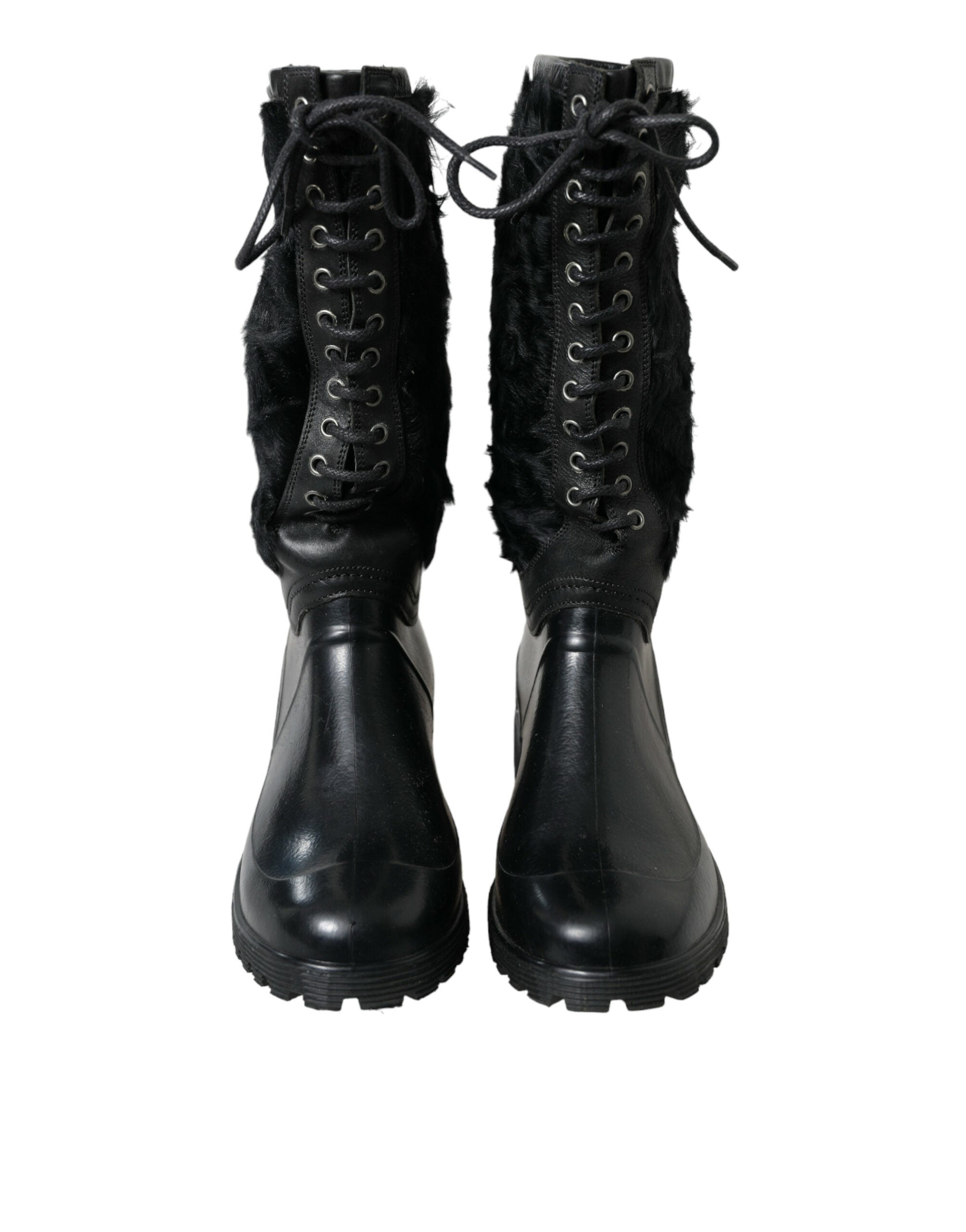 Dolce &amp; Gabbana – Elegante schwarze Shearling-Stiefel mit halbhohem Schaft