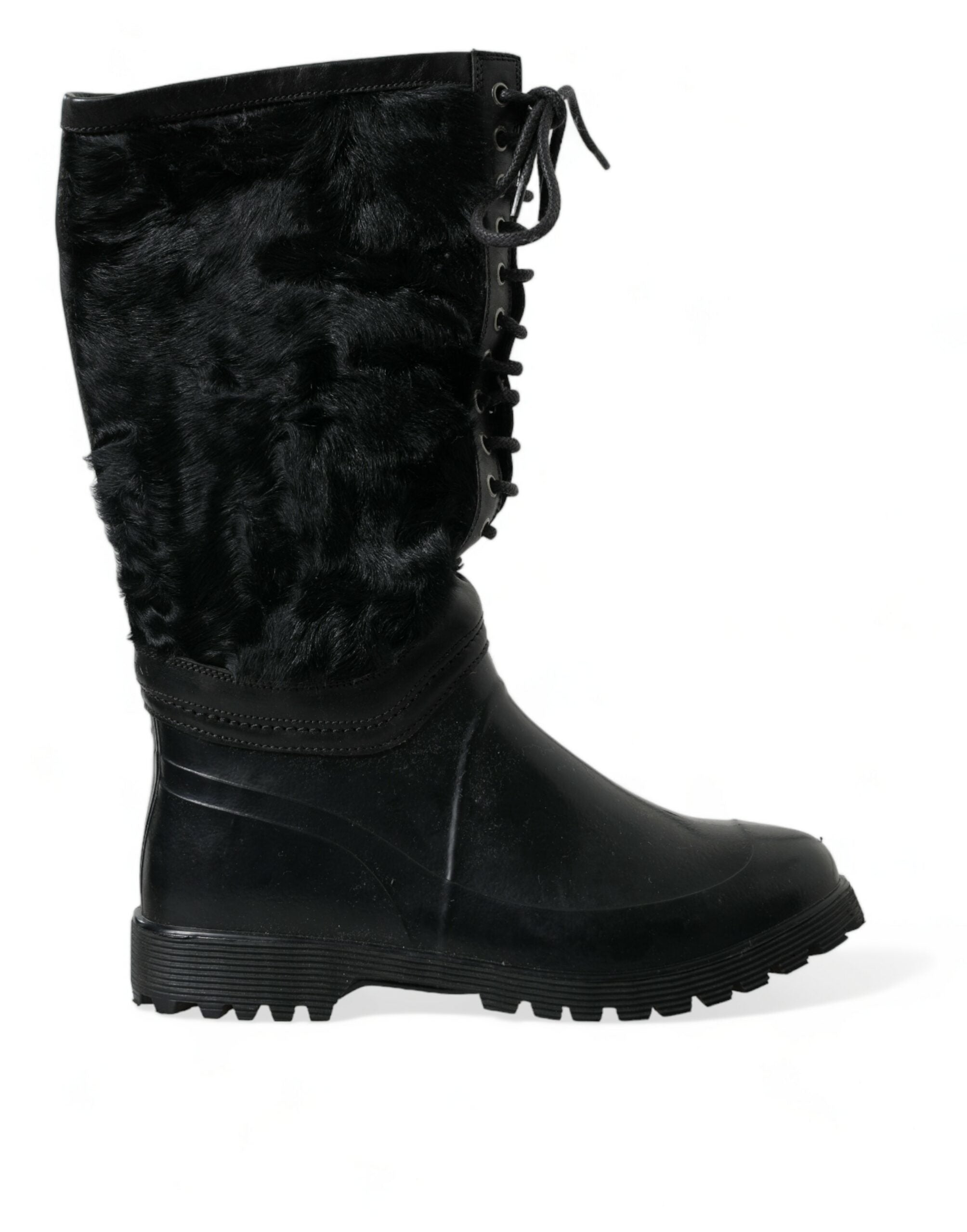 Dolce &amp; Gabbana – Elegante schwarze Shearling-Stiefel mit halbhohem Schaft