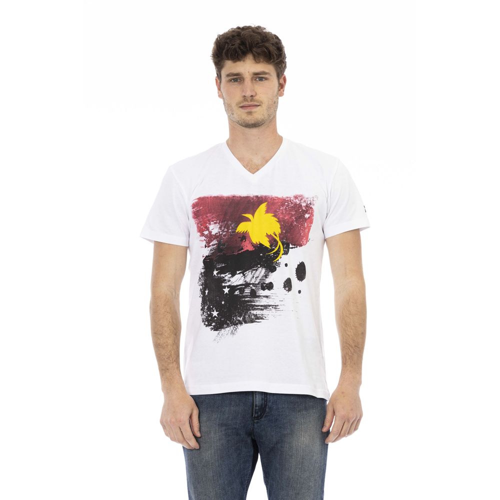 Trussardi Action White Cotton Men's V-Neck T-Shirt