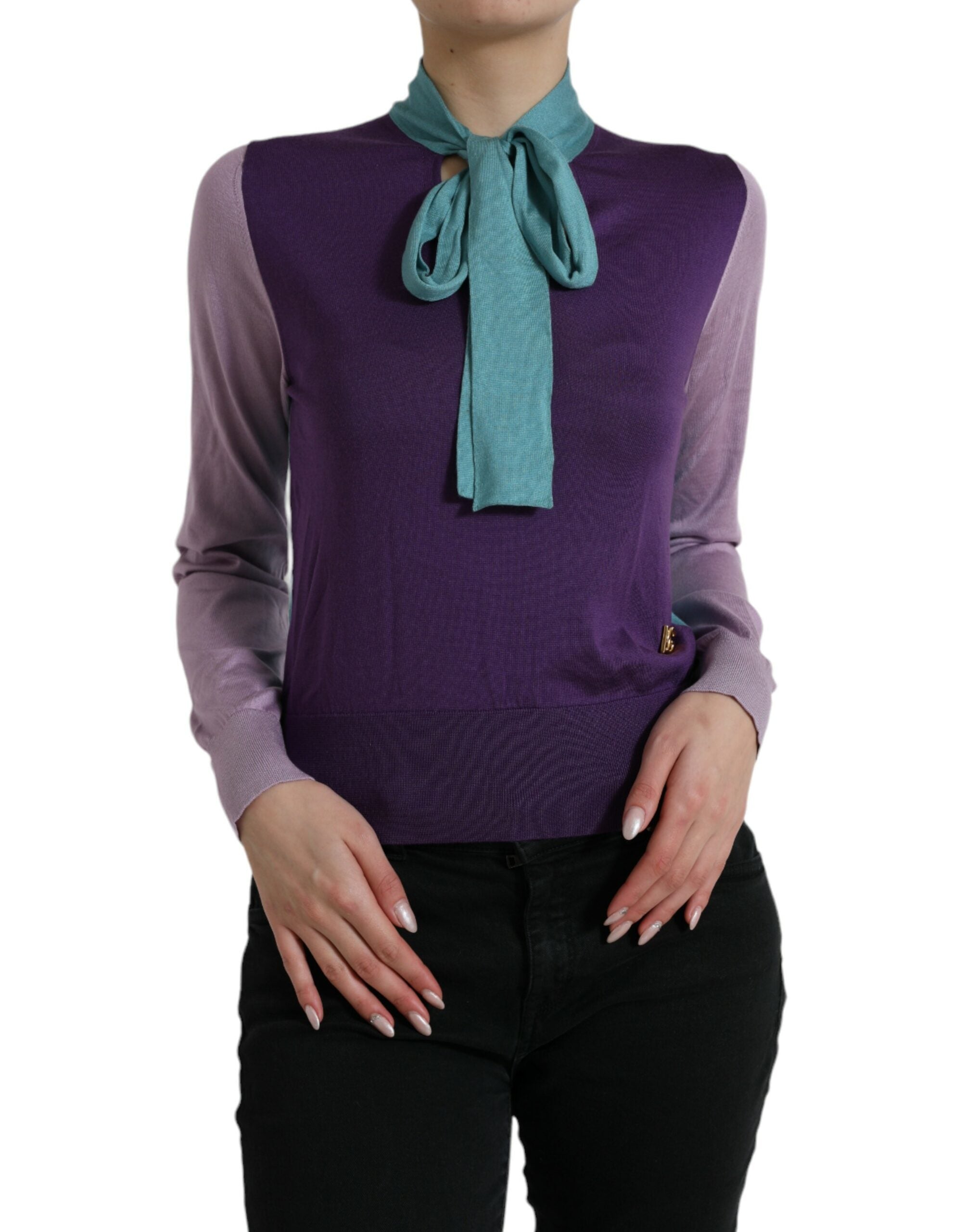Dolce &amp; Gabbana Mehrfarbiger Seidenpullover mit Schluppe