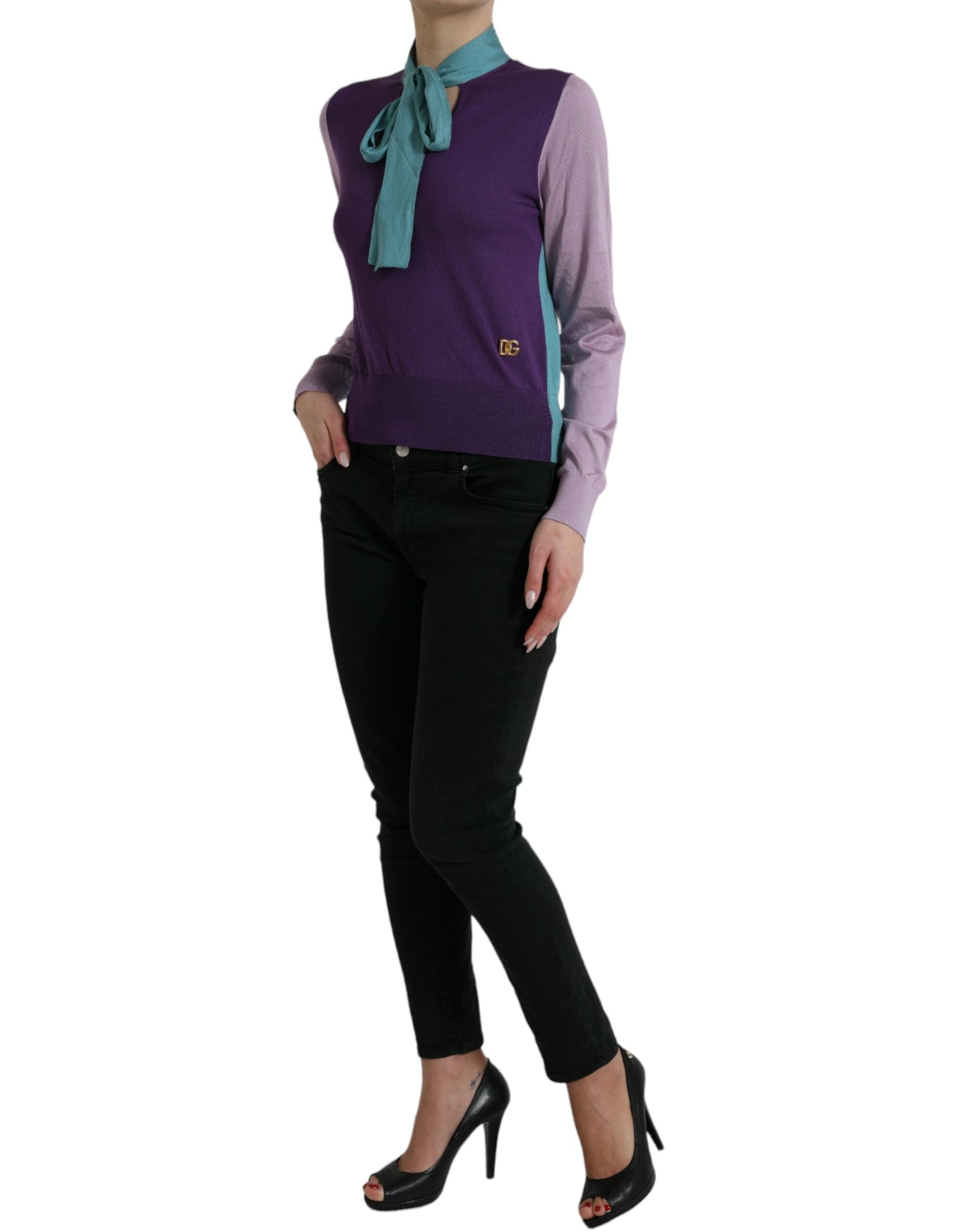 Dolce &amp; Gabbana Mehrfarbiger Seidenpullover mit Schluppe