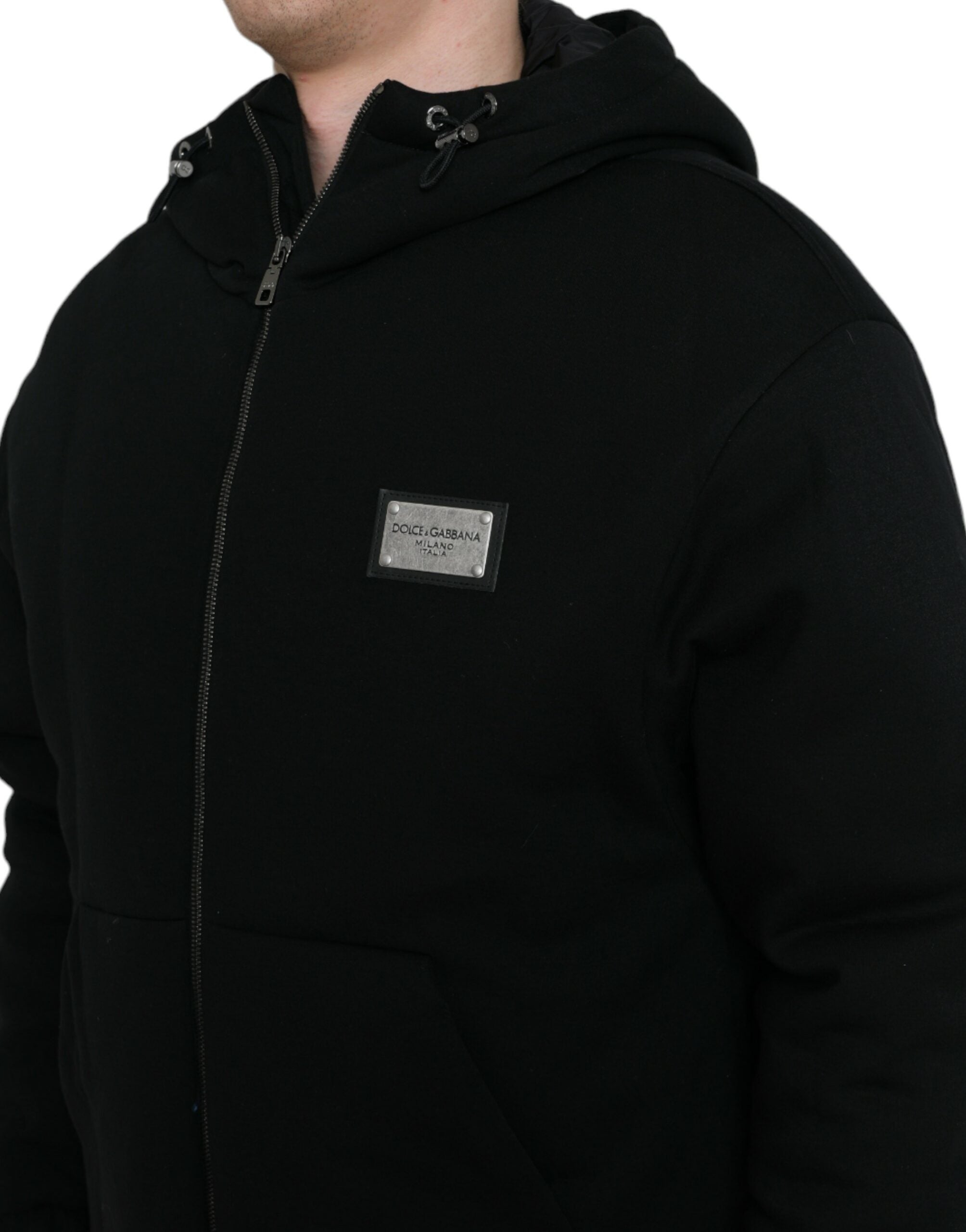 Dolce &amp; Gabbana Elegante schwarze Bomberjacke mit Kapuze