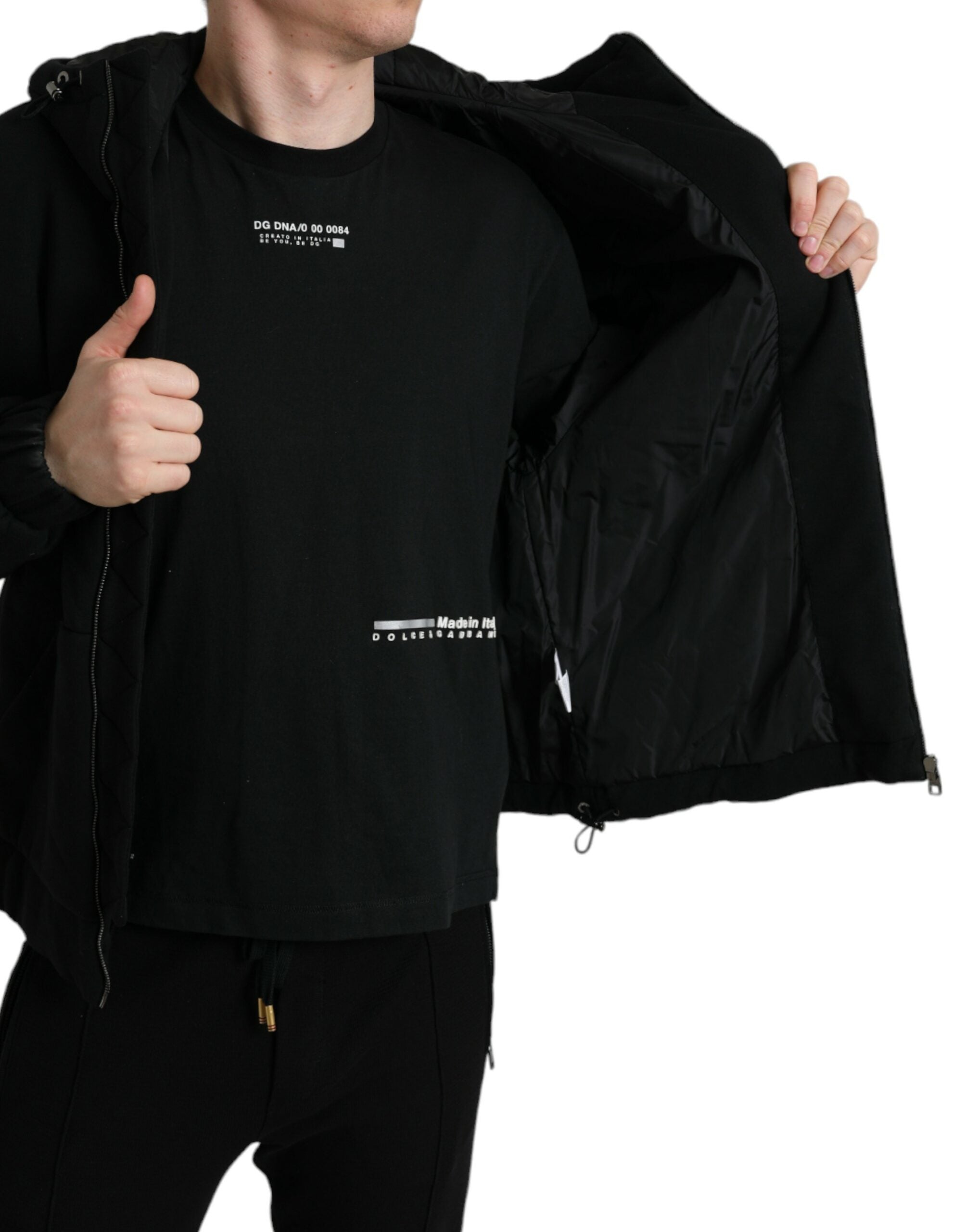 Dolce &amp; Gabbana Elegante schwarze Bomberjacke mit Kapuze