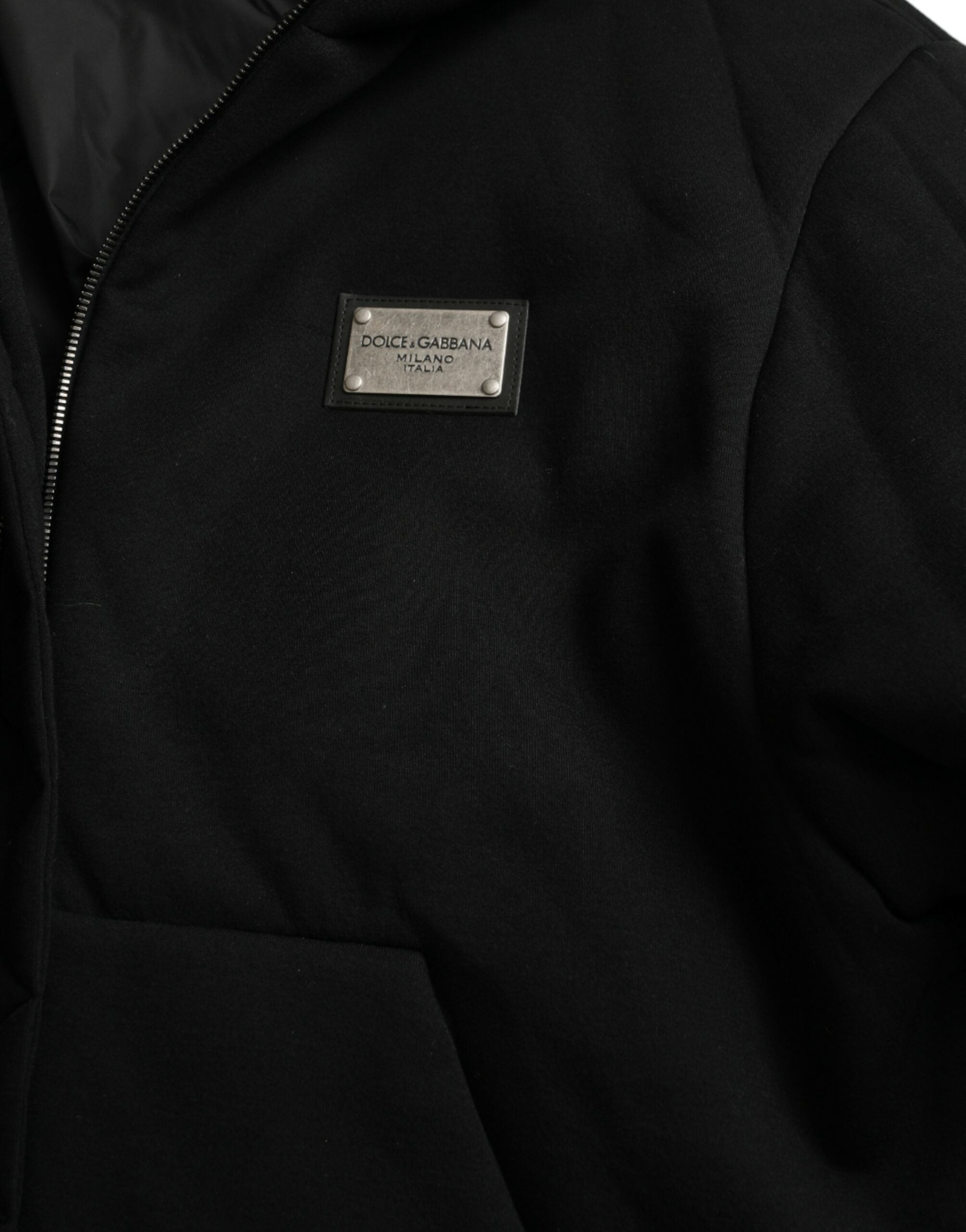 Dolce &amp; Gabbana Elegante schwarze Bomberjacke mit Kapuze