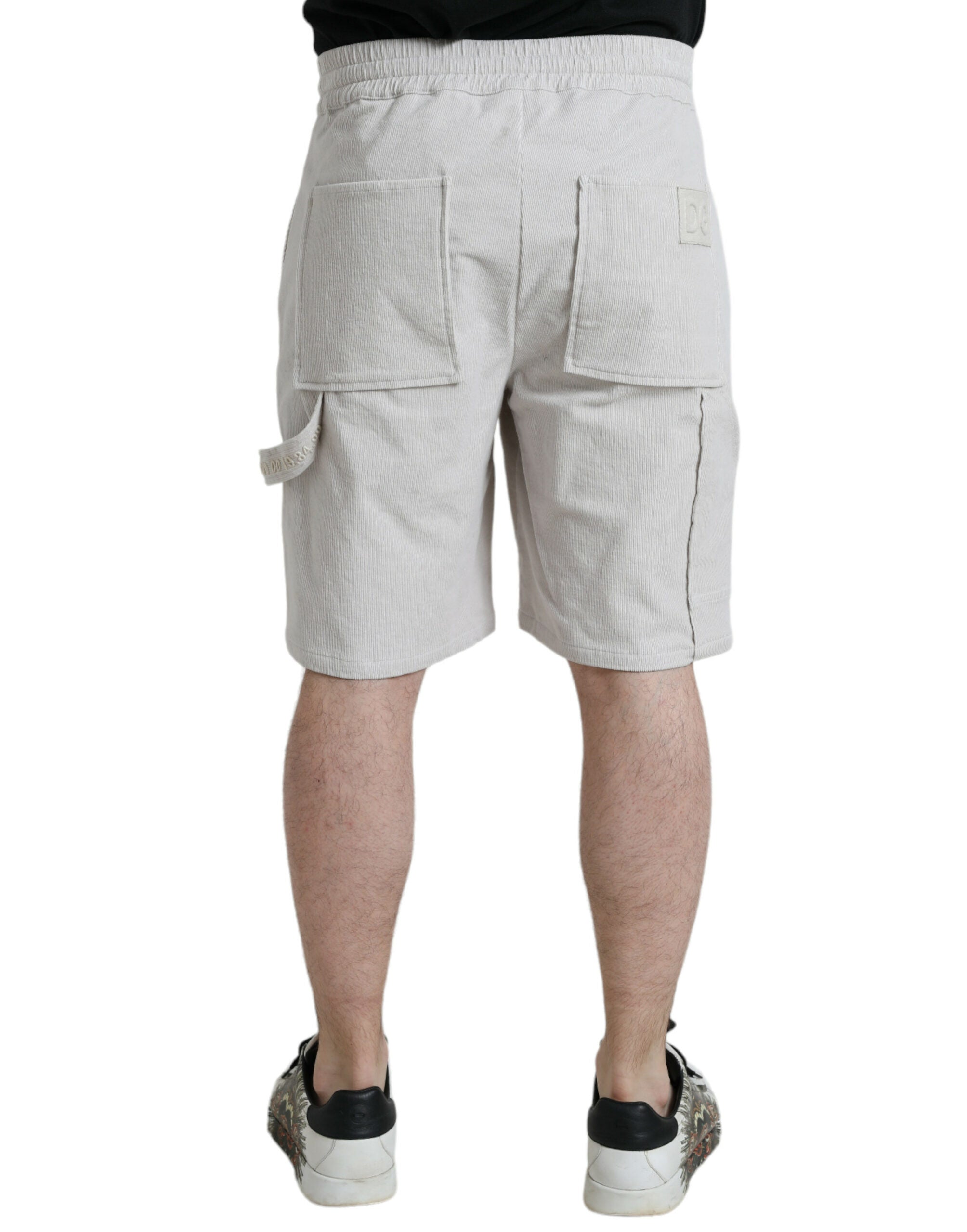 Pantaloni scurți Bermuda pentru bărbați din catifea reiată bej din bumbac Dolce &amp; Gabbana